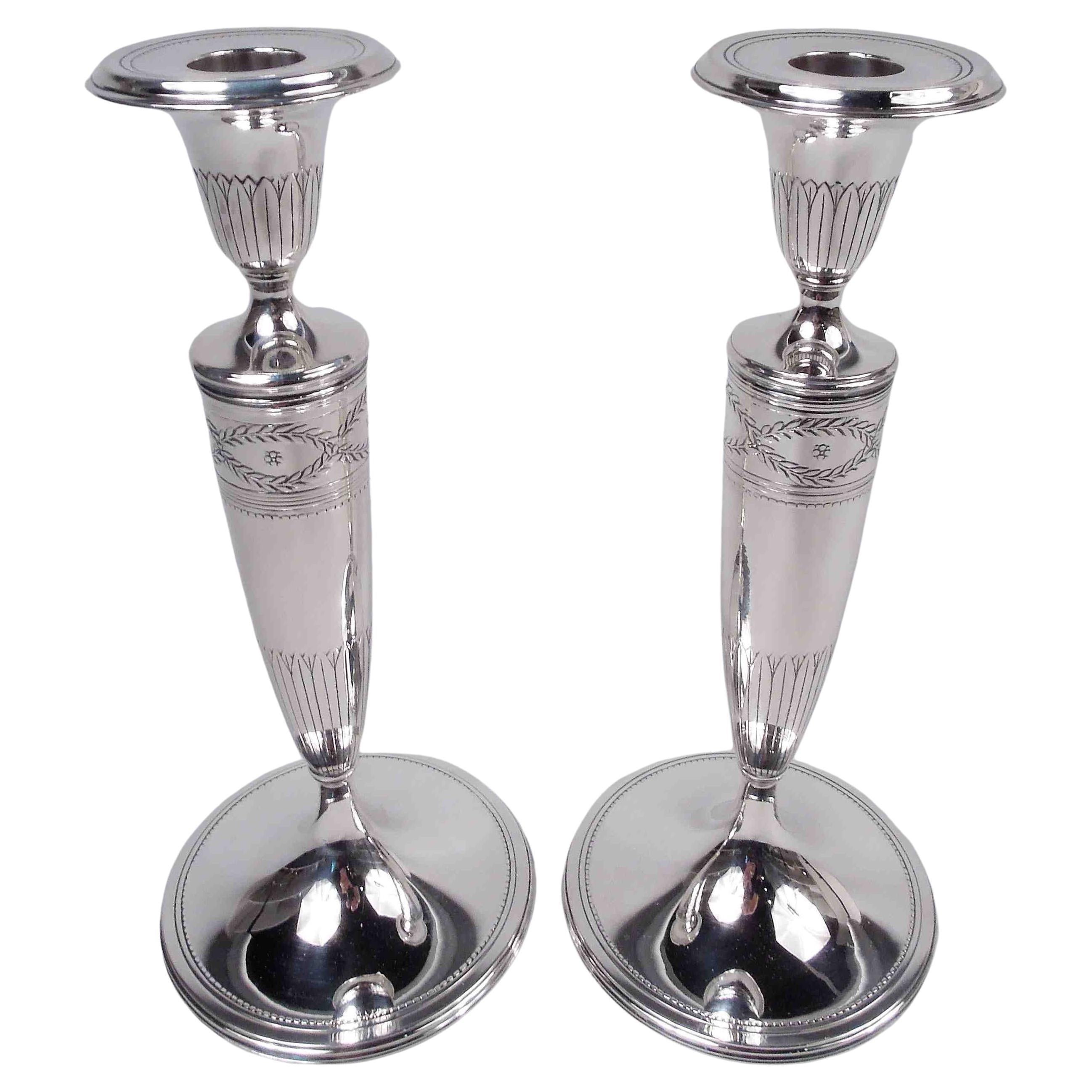 Pair of Antique Tiffany Winthrop Sterling Silver Candlesticks