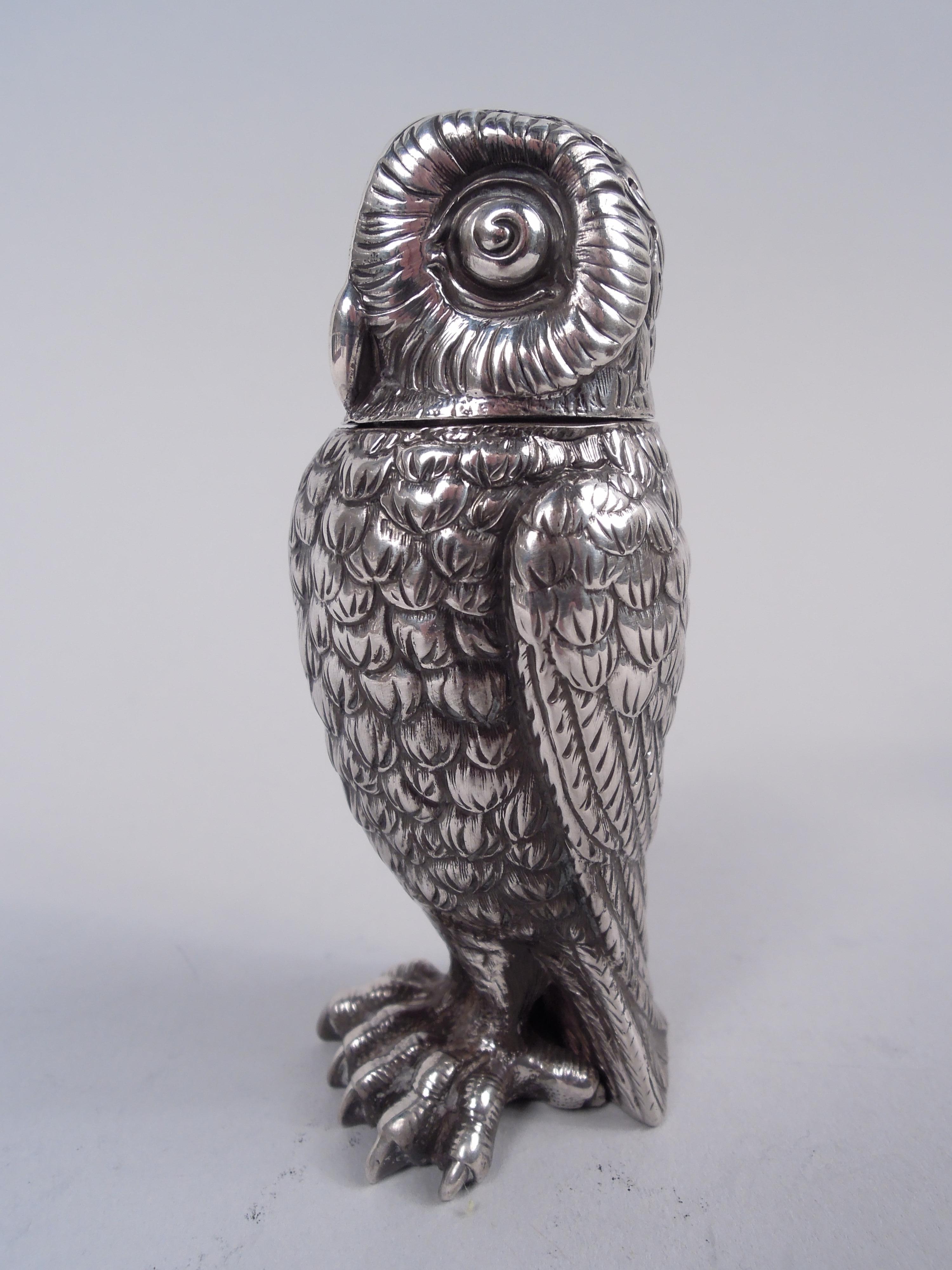 Victorian Pair of Antique Tiffany Wise Bird Owl Salt & Pepper Shakers