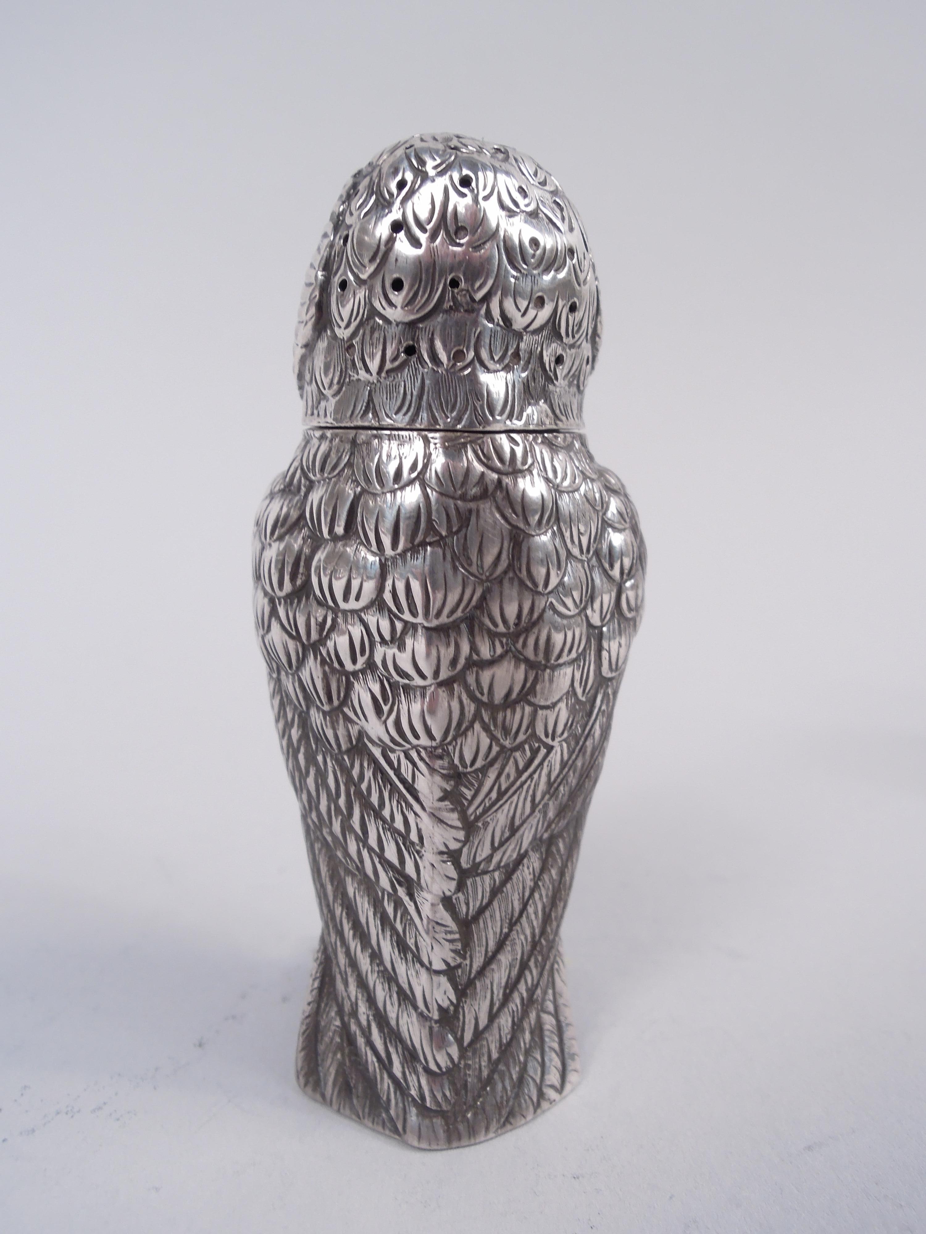 American Pair of Antique Tiffany Wise Bird Owl Salt & Pepper Shakers