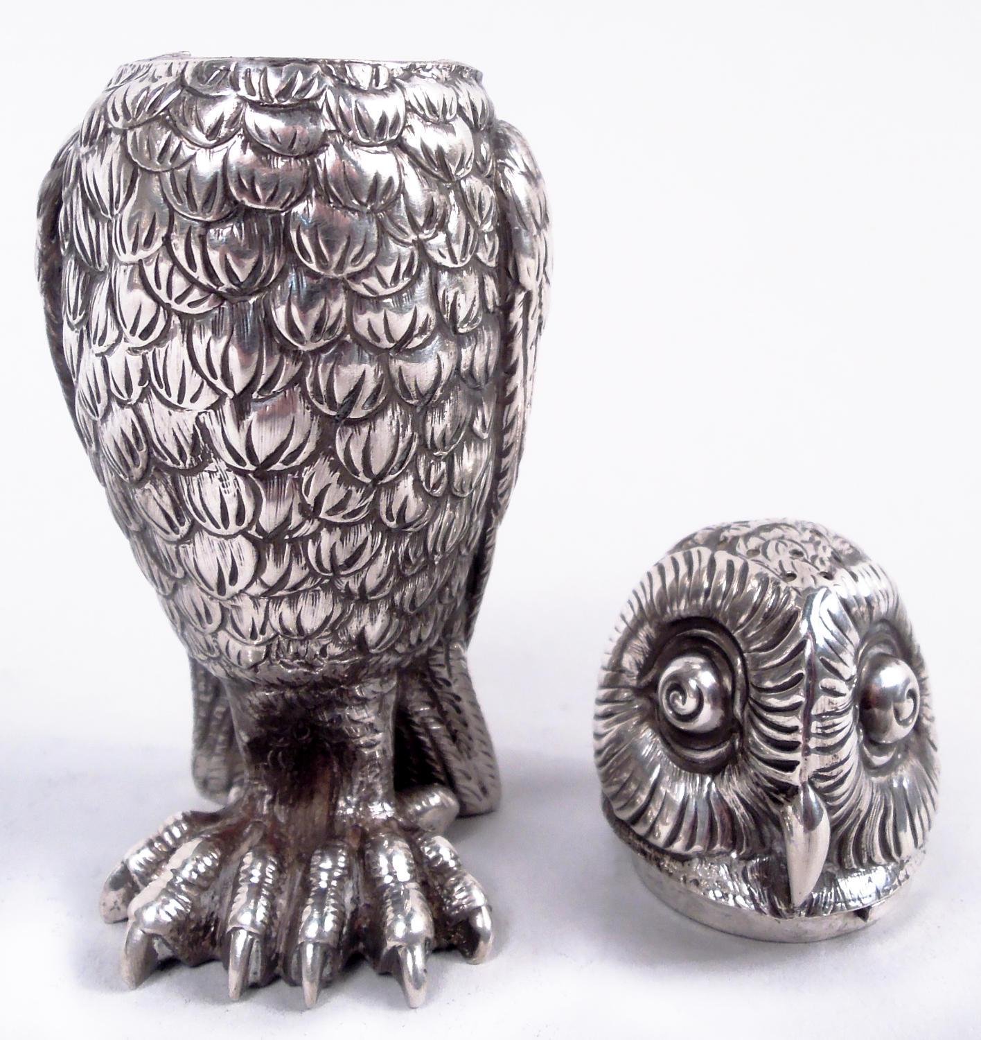 19th Century Pair of Antique Tiffany Wise Bird Owl Salt & Pepper Shakers