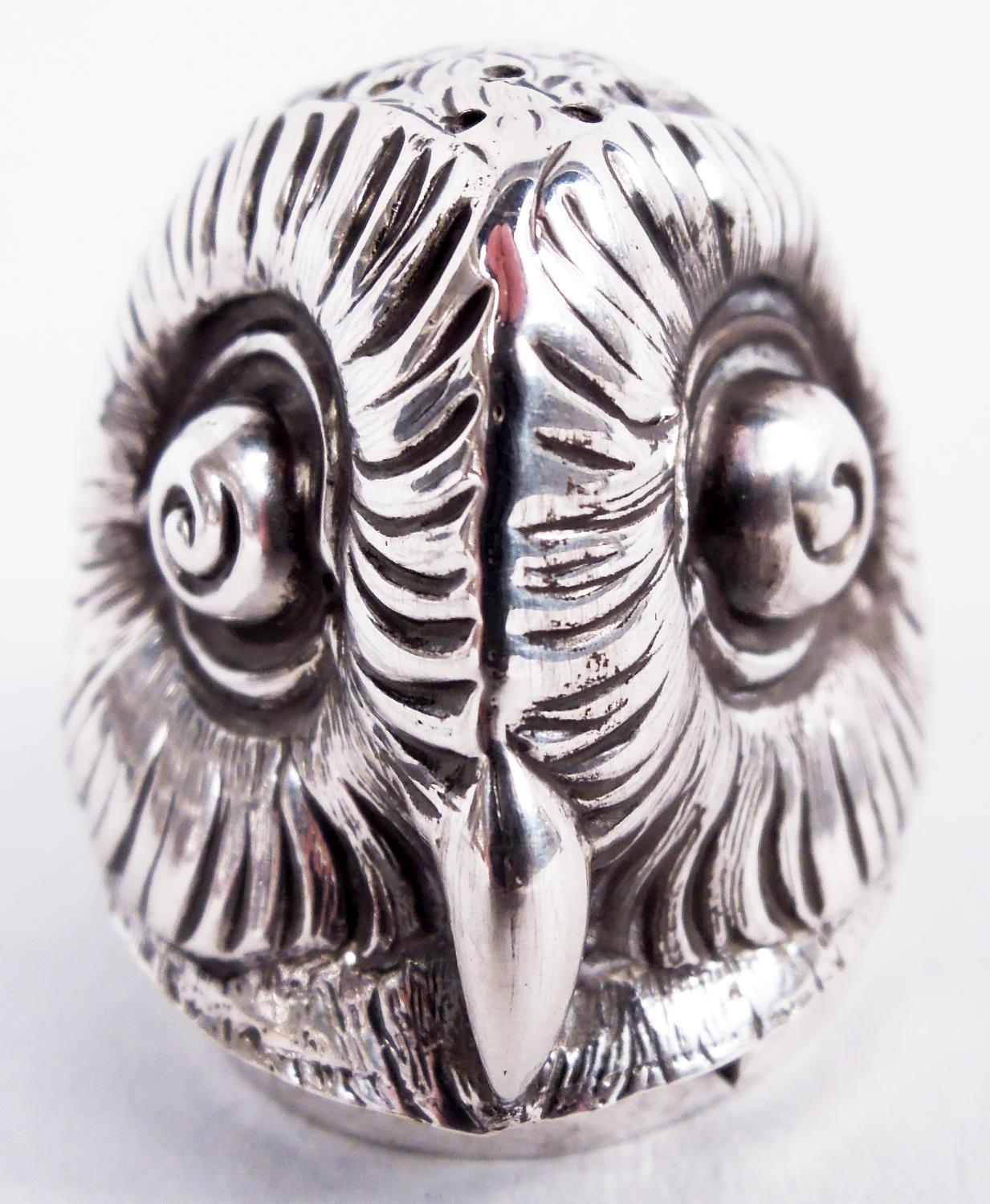 Sterling Silver Pair of Antique Tiffany Wise Bird Owl Salt & Pepper Shakers