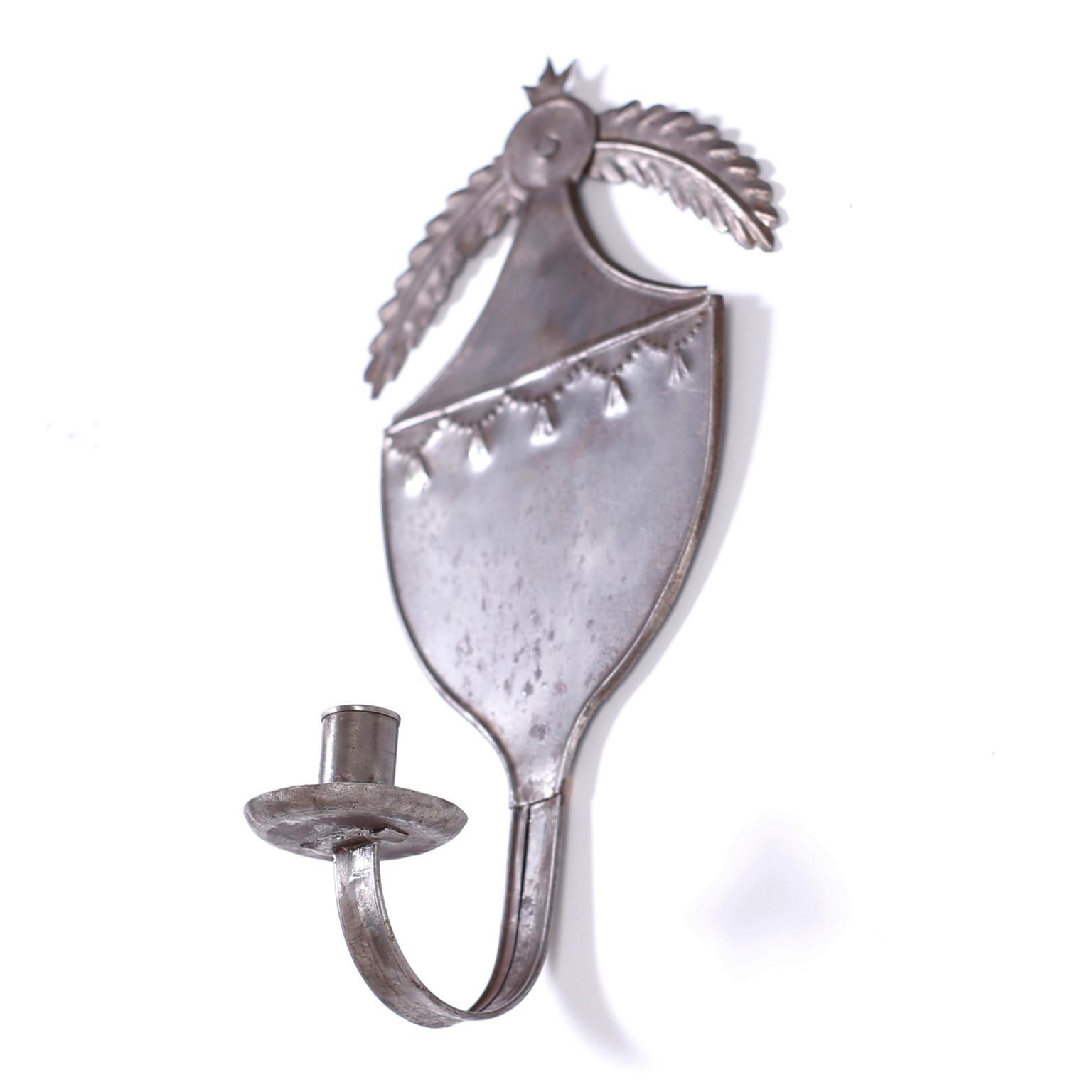 French Pair of Antique Tin Shield Sconces