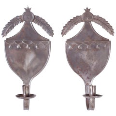 Pair of Antique Tin Shield Sconces