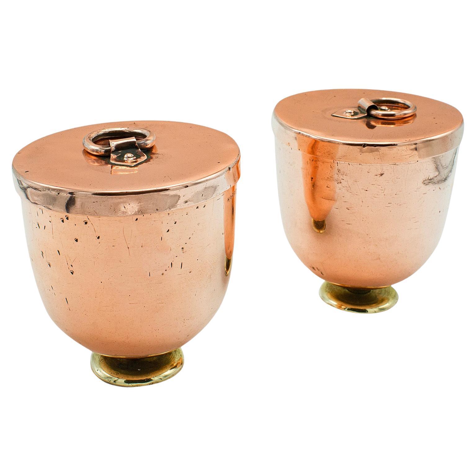 Pair of Antique Tobacco Keepers, English Copper, Brass, Jars, Harrods, Victorian For Sale