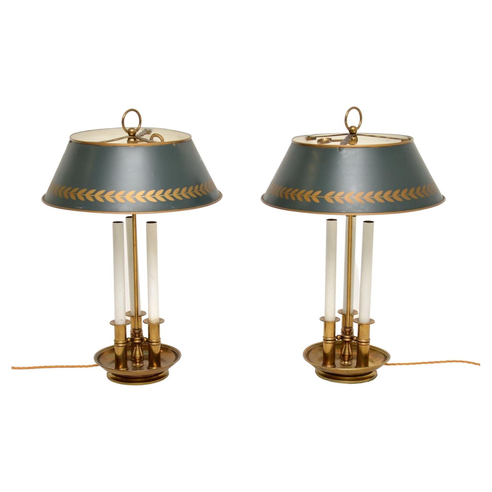 Pair of Antique Tole & Brass Table Lamps For Sale