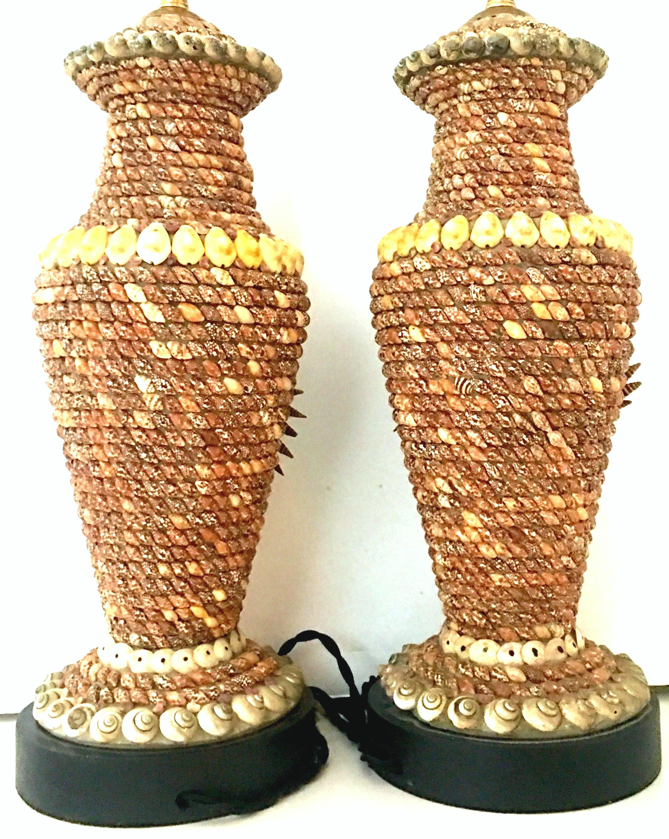 Shell Mid-20th Century Pair Of Tony Duquette Style Seashell Dragon Motif Table Lamps