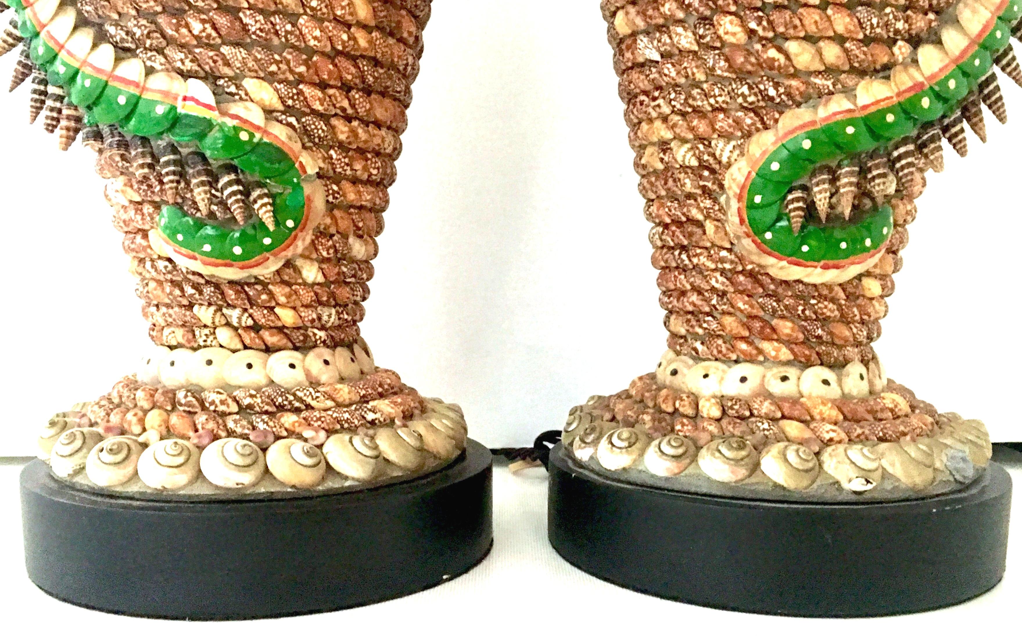 Mid-20th Century Pair Of Tony Duquette Style Seashell Dragon Motif Table Lamps 4
