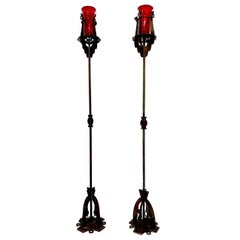 Pair of Antique Torchère Wrought Iron Floor Lamps