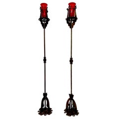 Pair of Antique Torchère Wrought Iron Floor Lamps