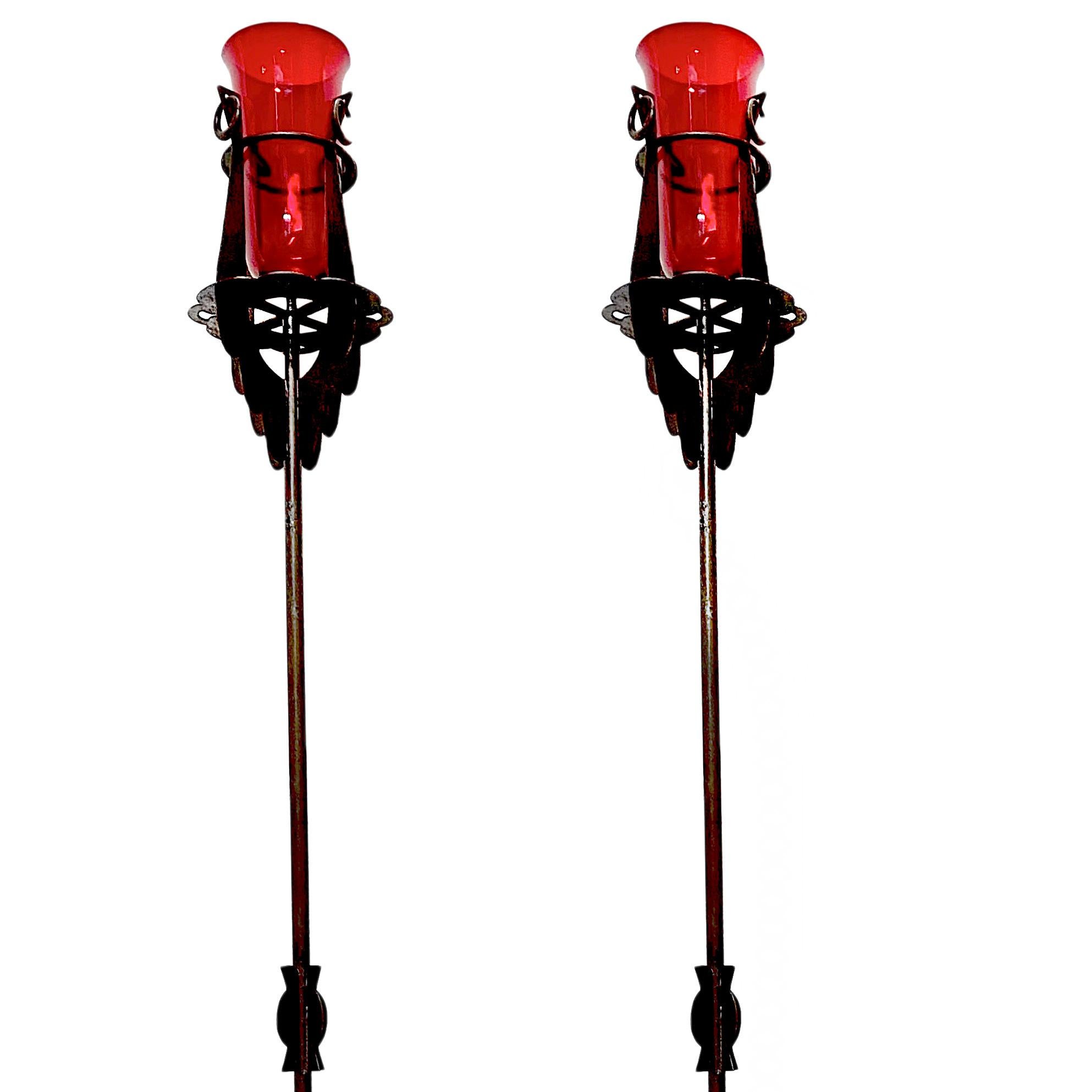 Pair of Antique Torchère Wrought Iron Floor Lamps In Good Condition For Sale In New York, NY