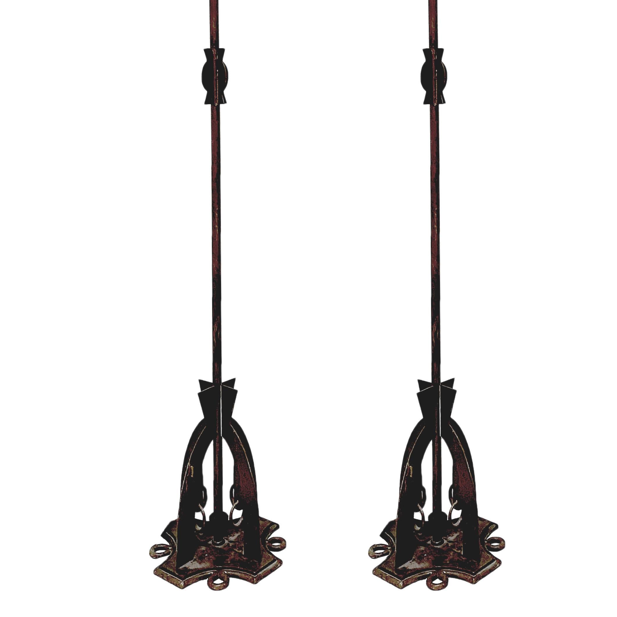 Early 20th Century Pair of Antique Torchère Wrought Iron Floor Lamps For Sale