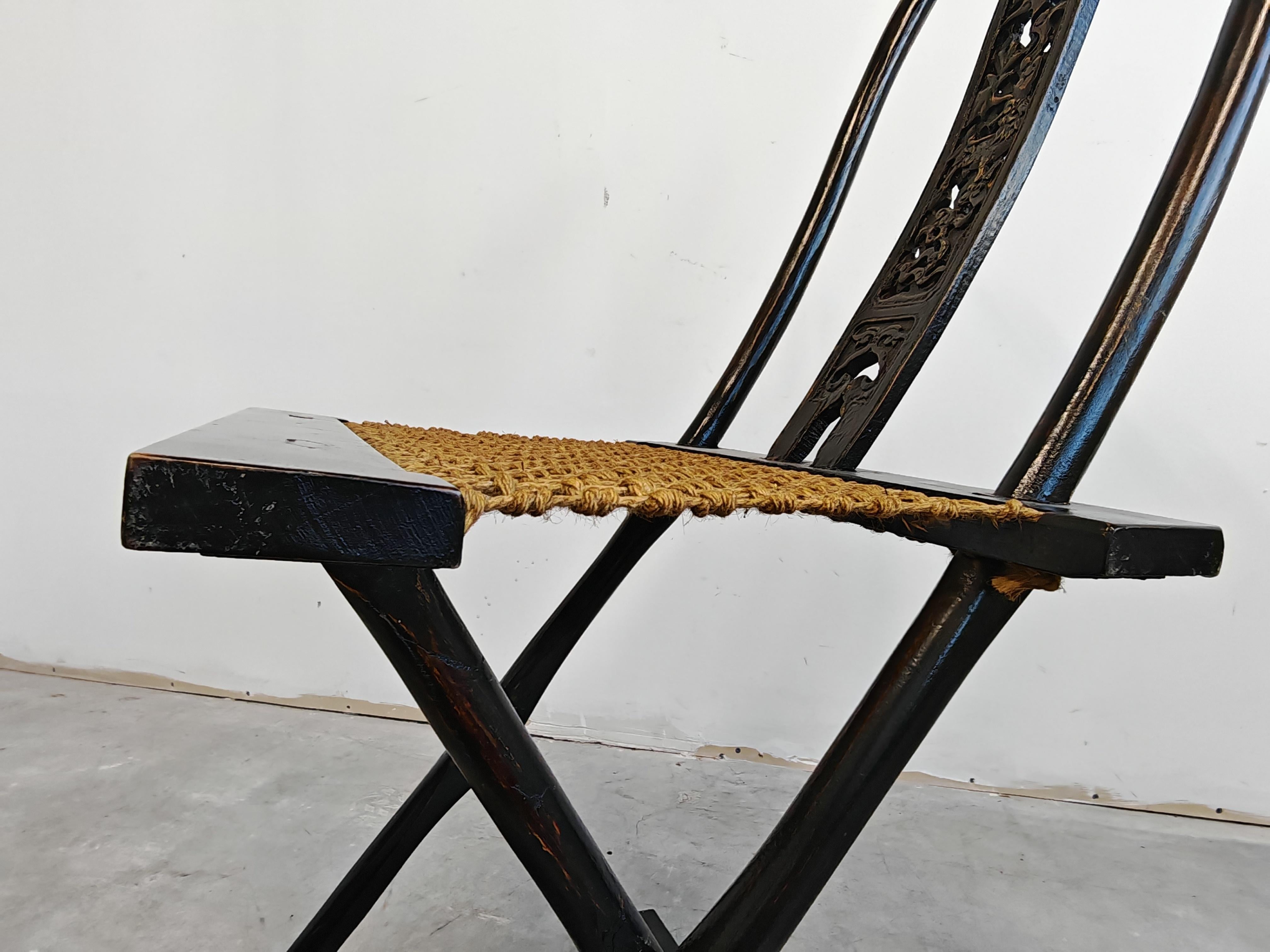 Paire de chaises pliantes de voyage antiques // Foldes en Chine, vers 1880 en vente 9