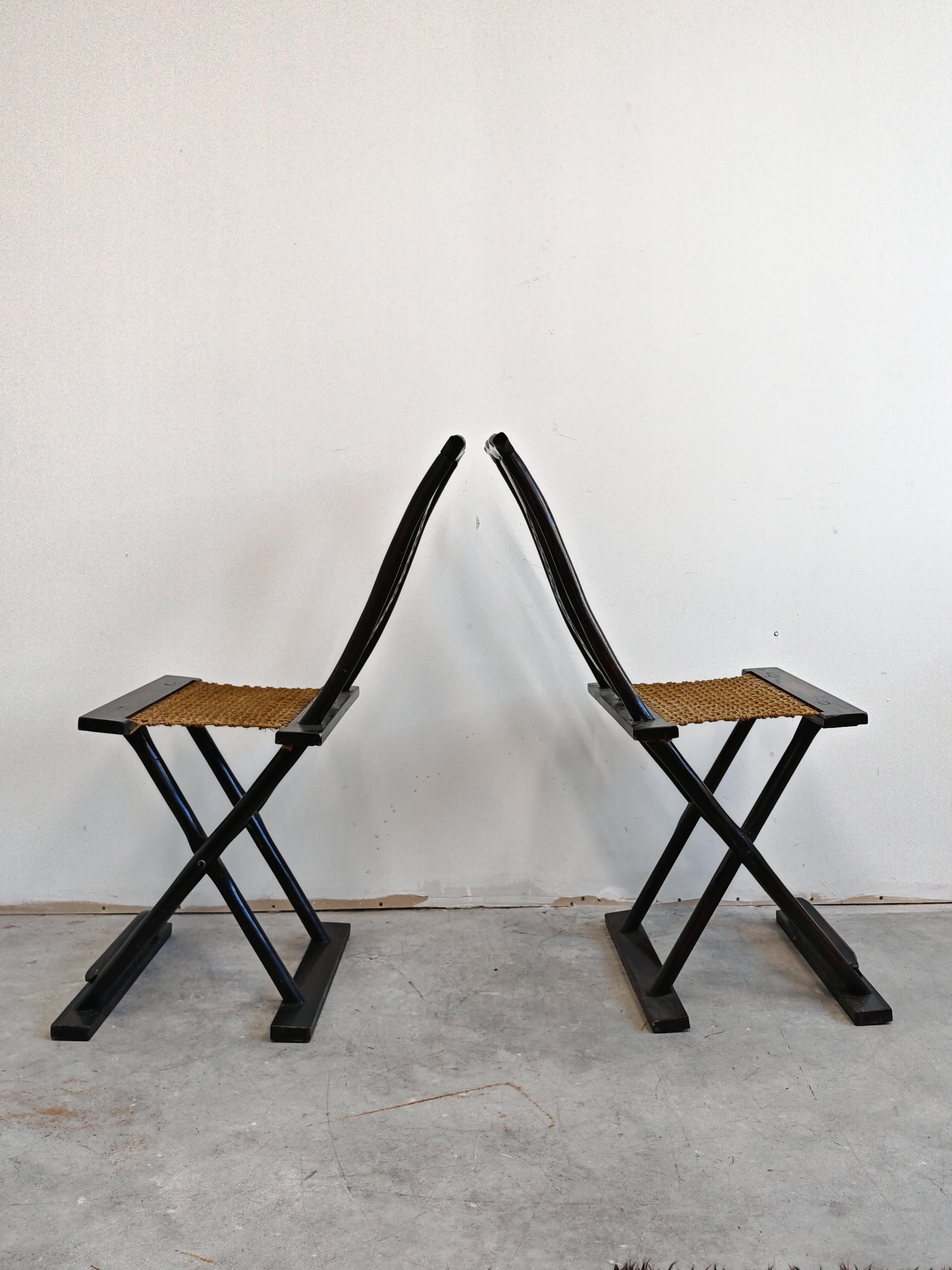 Chinois Paire de chaises pliantes de voyage antiques // Foldes en Chine, vers 1880 en vente