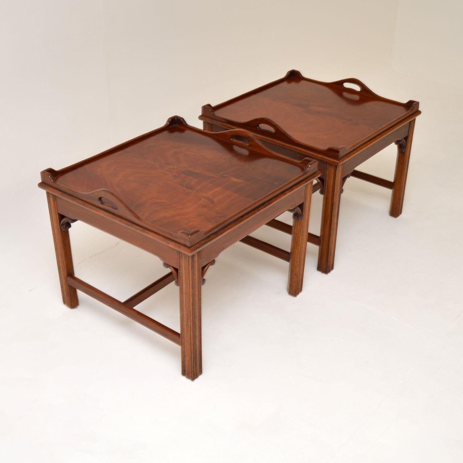 Chippendale Pair of Antique Tray Top Side Tables For Sale
