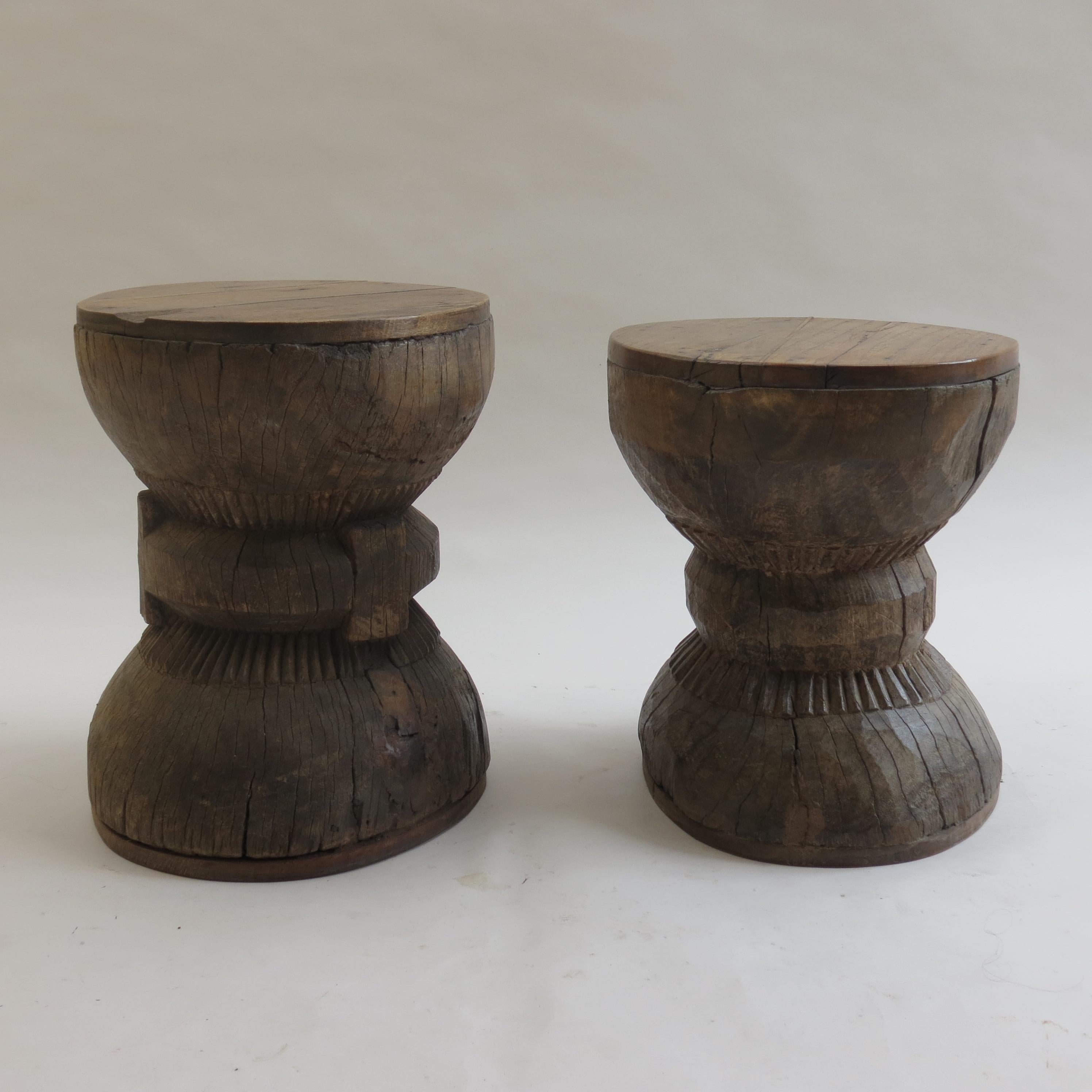 Pair of Antique Tribal African Hardwood Hand Carved Stool Side Table No 2 2