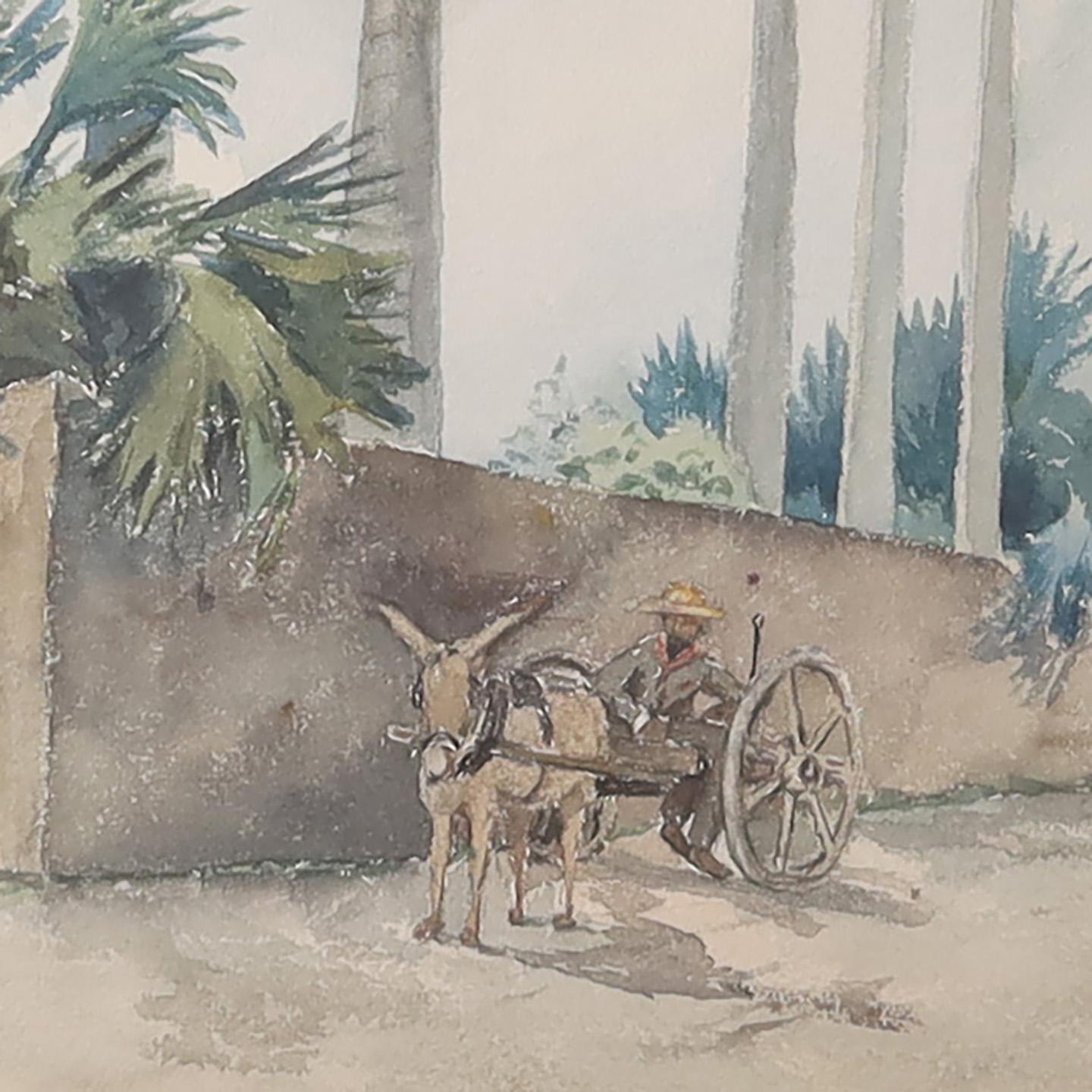 Pareja de acuarelas tropicales antiguas Victoriano en venta
