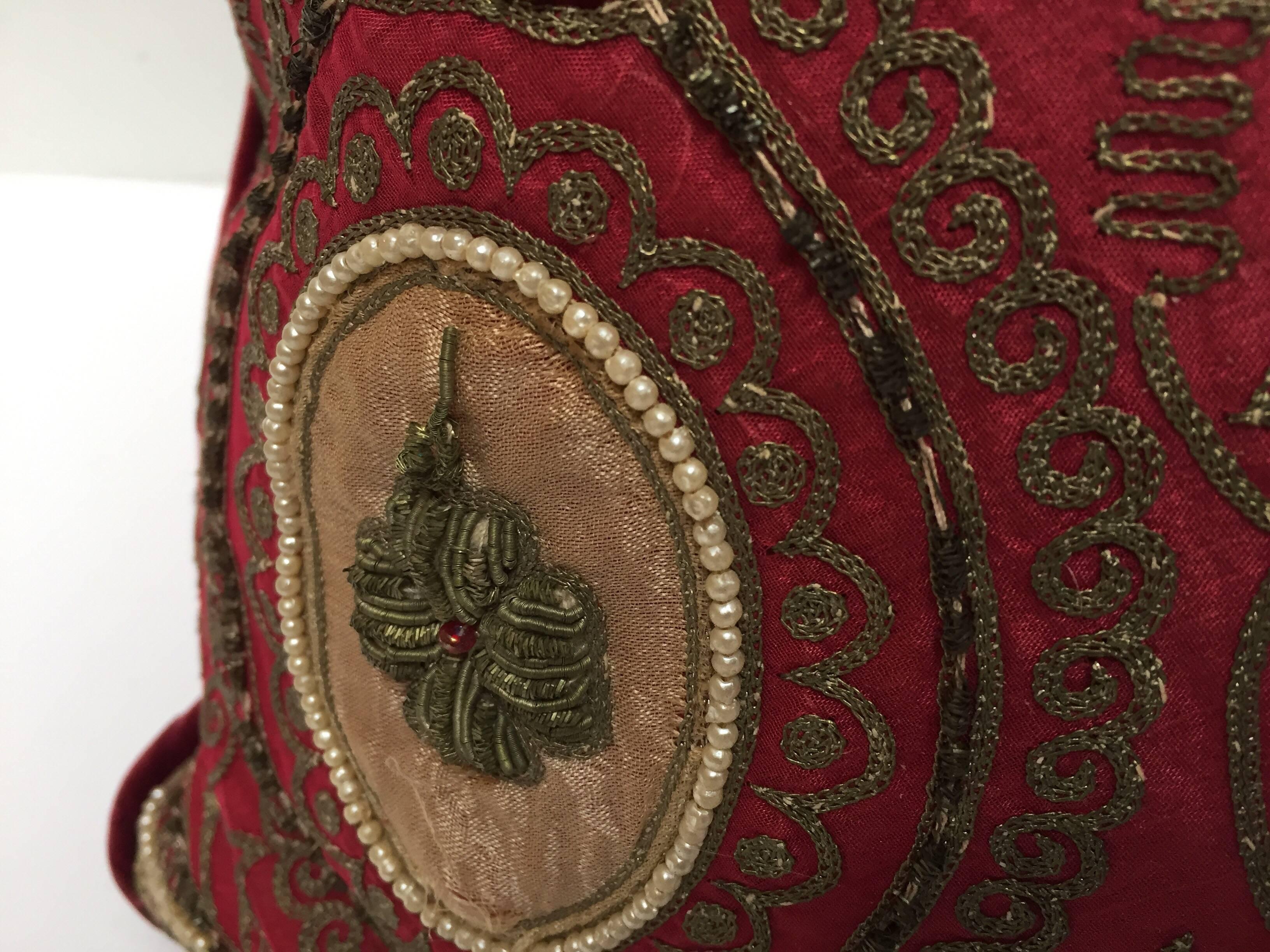 Antique Turkish Ottoman Silk Pillows with Metallic Threads a Pair 4
