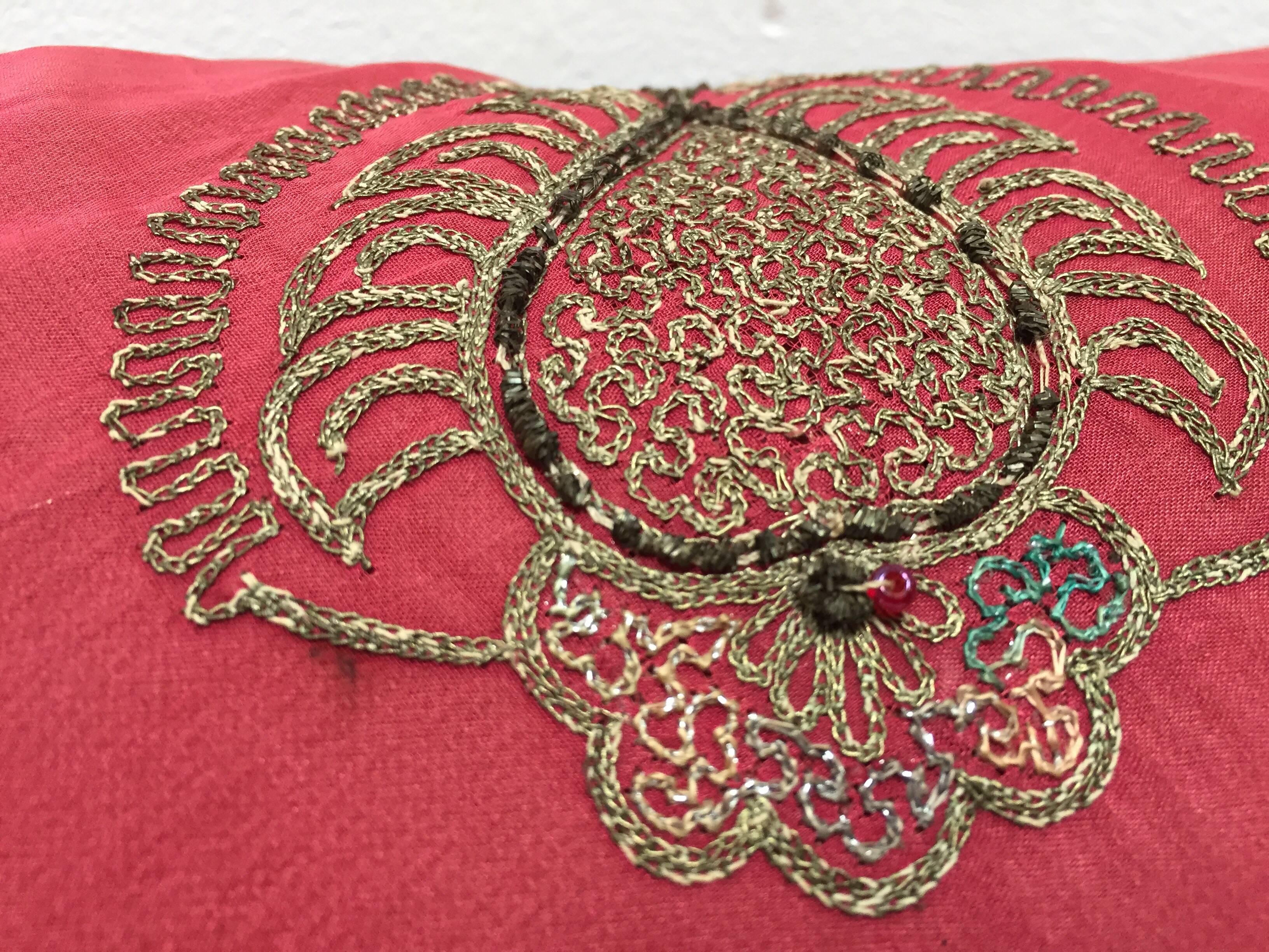 Antique Turkish Ottoman Silk Pillows with Metallic Threads a Pair 6