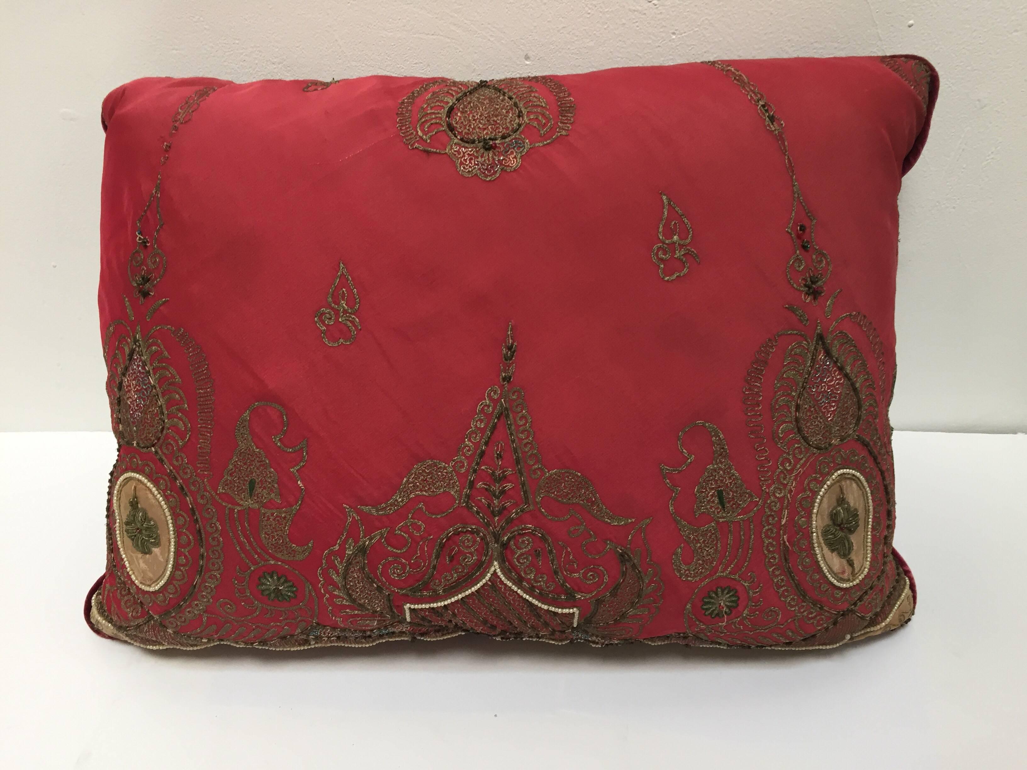 Antique Turkish Ottoman Silk Pillows with Metallic Threads a Pair 7