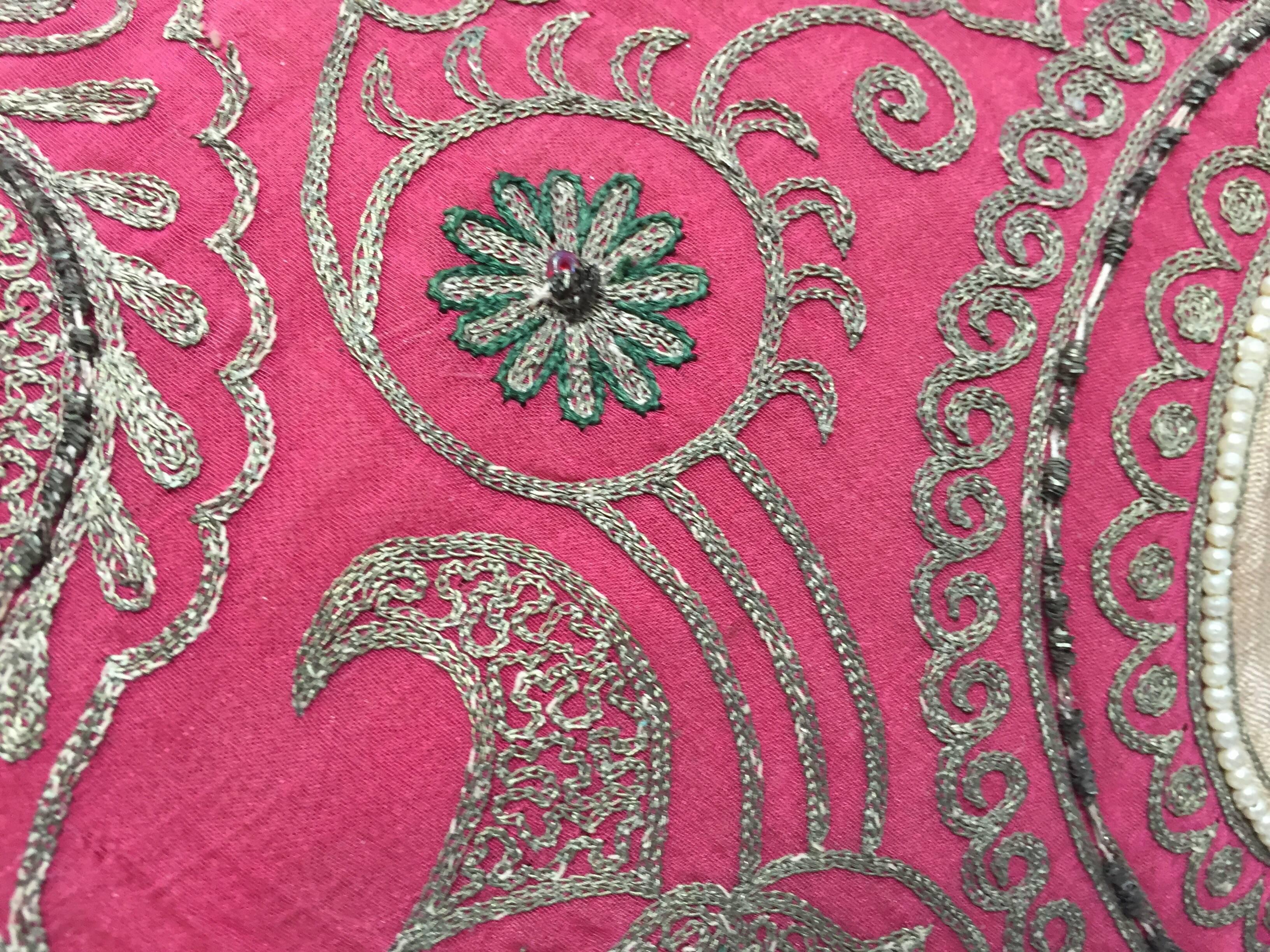 Antique Turkish Ottoman Silk Pillows with Metallic Threads a Pair 8