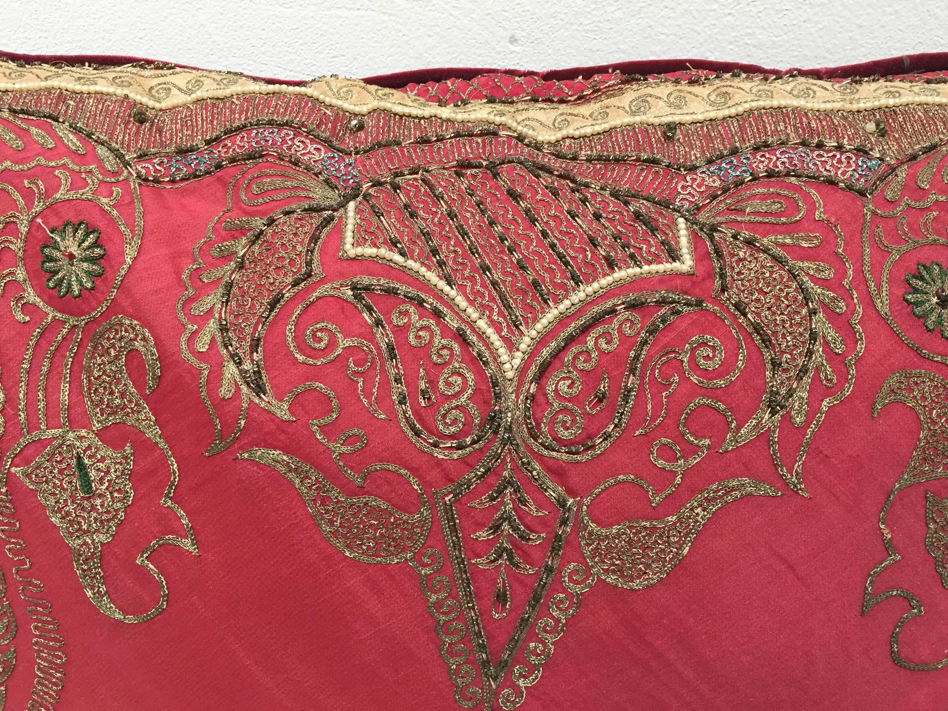 Antique Turkish Ottoman Silk Pillows with Metallic Threads a Pair 10