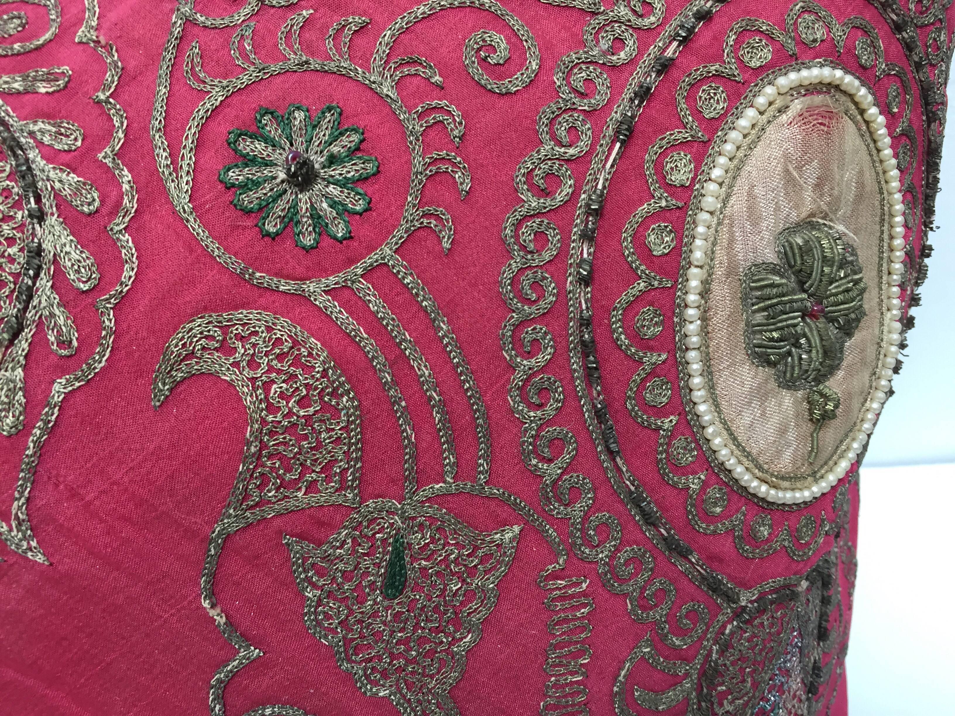 Antique Turkish Ottoman Silk Pillows with Metallic Threads a Pair 11
