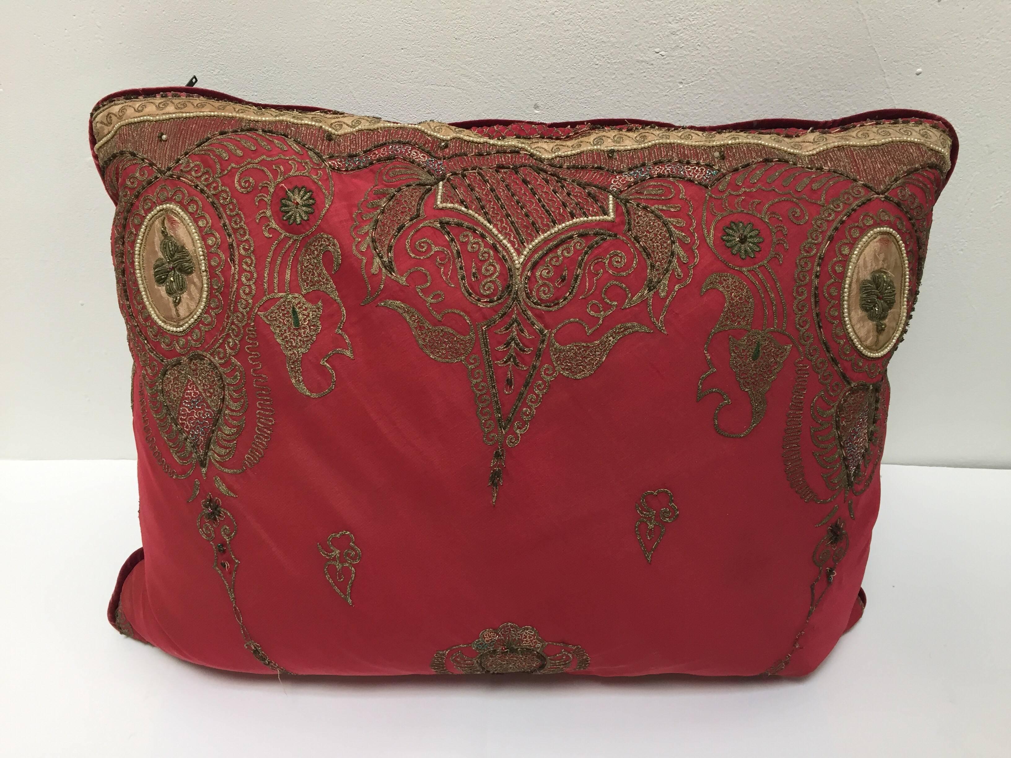 Antique Turkish Ottoman Silk Pillows with Metallic Threads a Pair 12