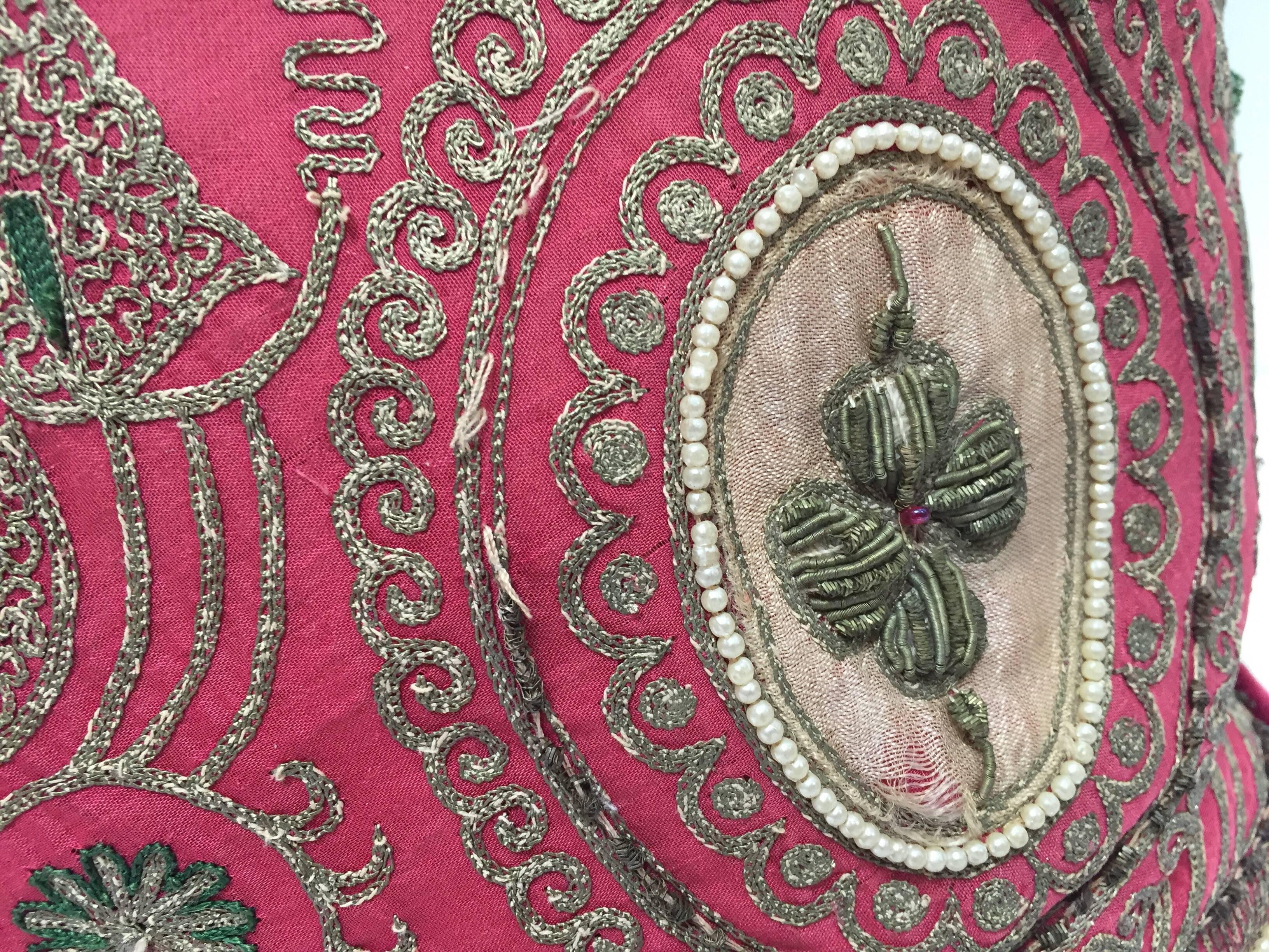 Antique Turkish Ottoman Silk Pillows with Metallic Threads a Pair 2