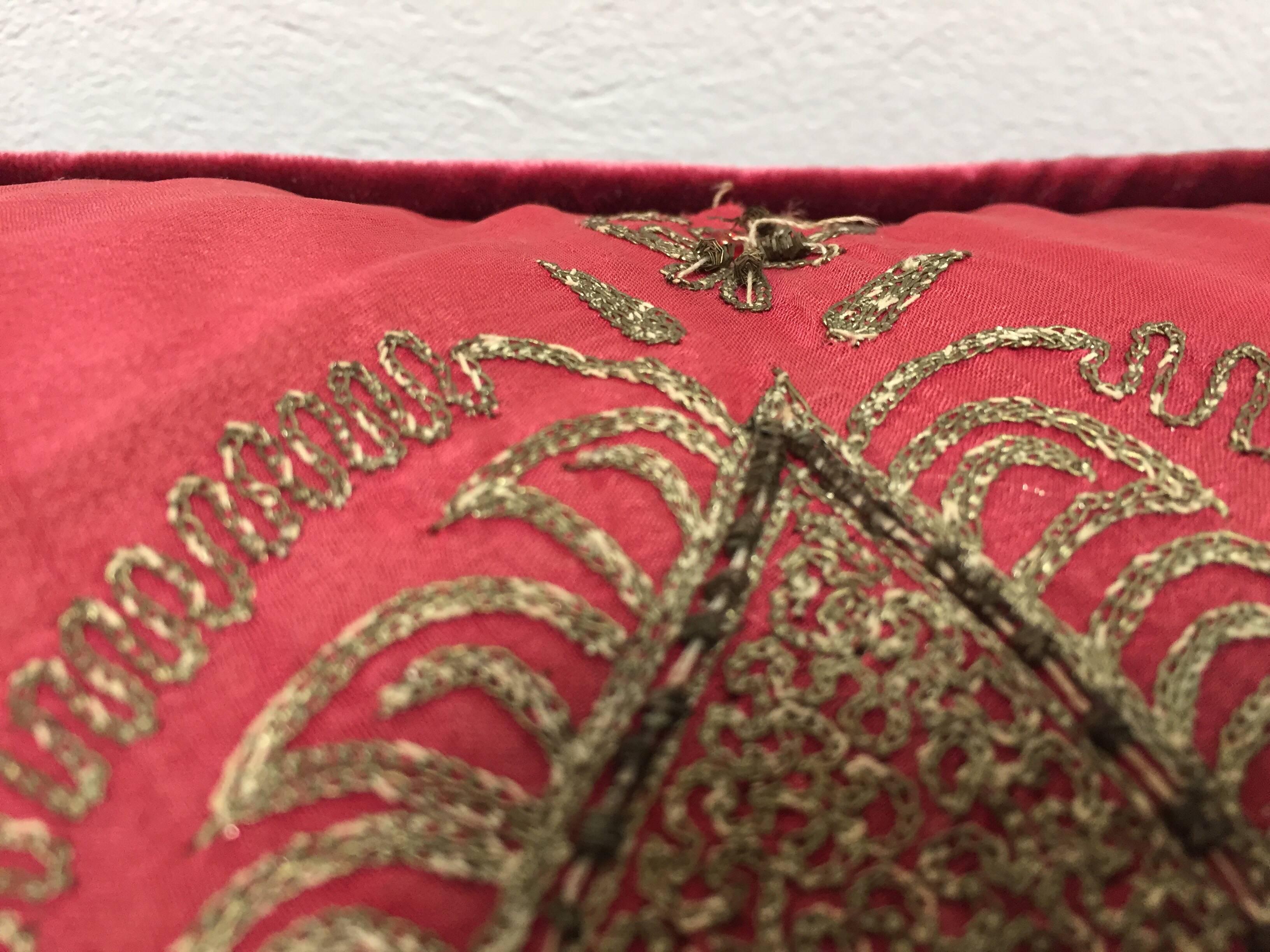 Antique Turkish Ottoman Silk Pillows with Metallic Threads a Pair 3