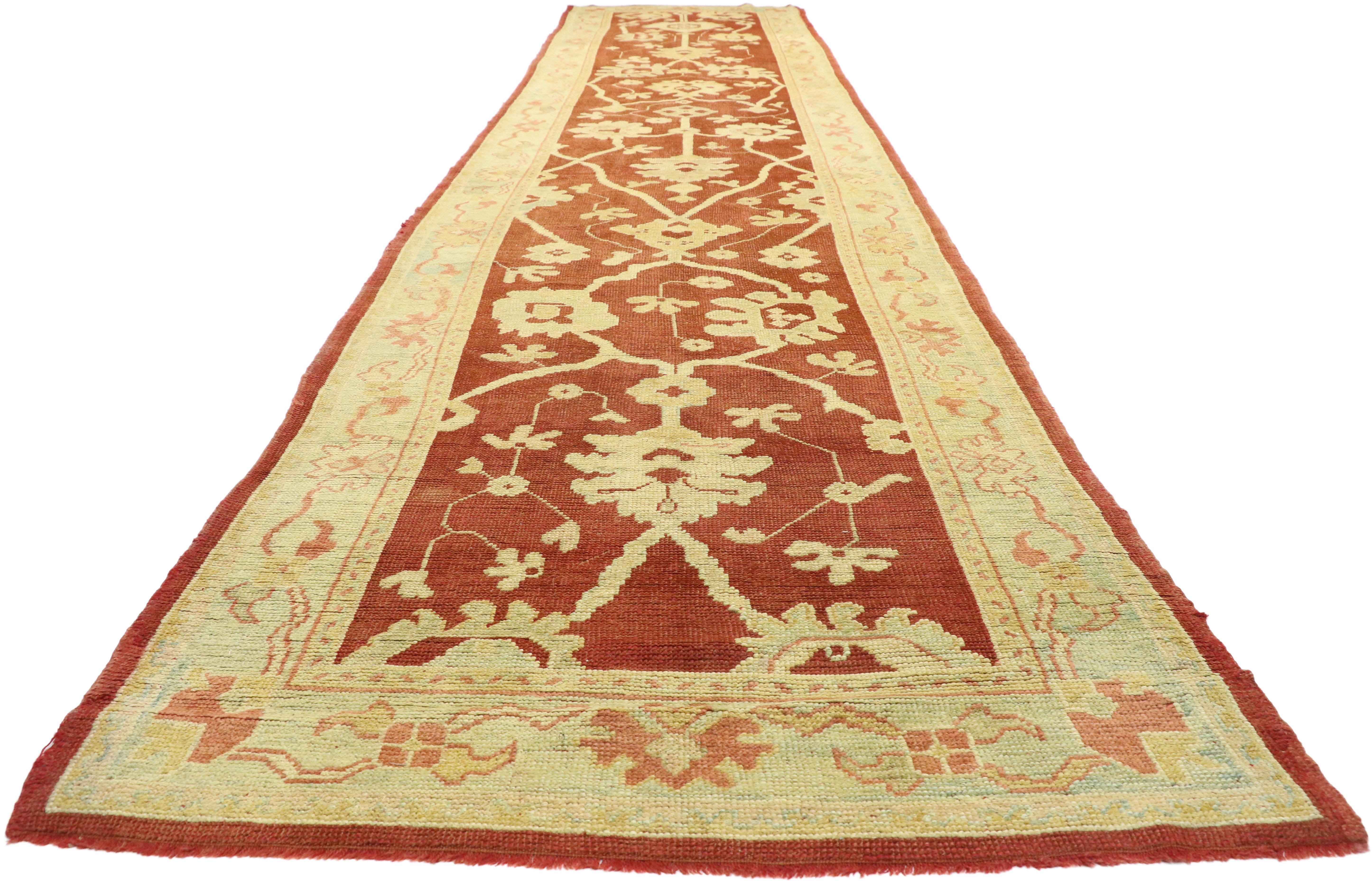 Pair of Antique Turkish Oushak Runners, Extra-Long Hallway Runners For Sale 5