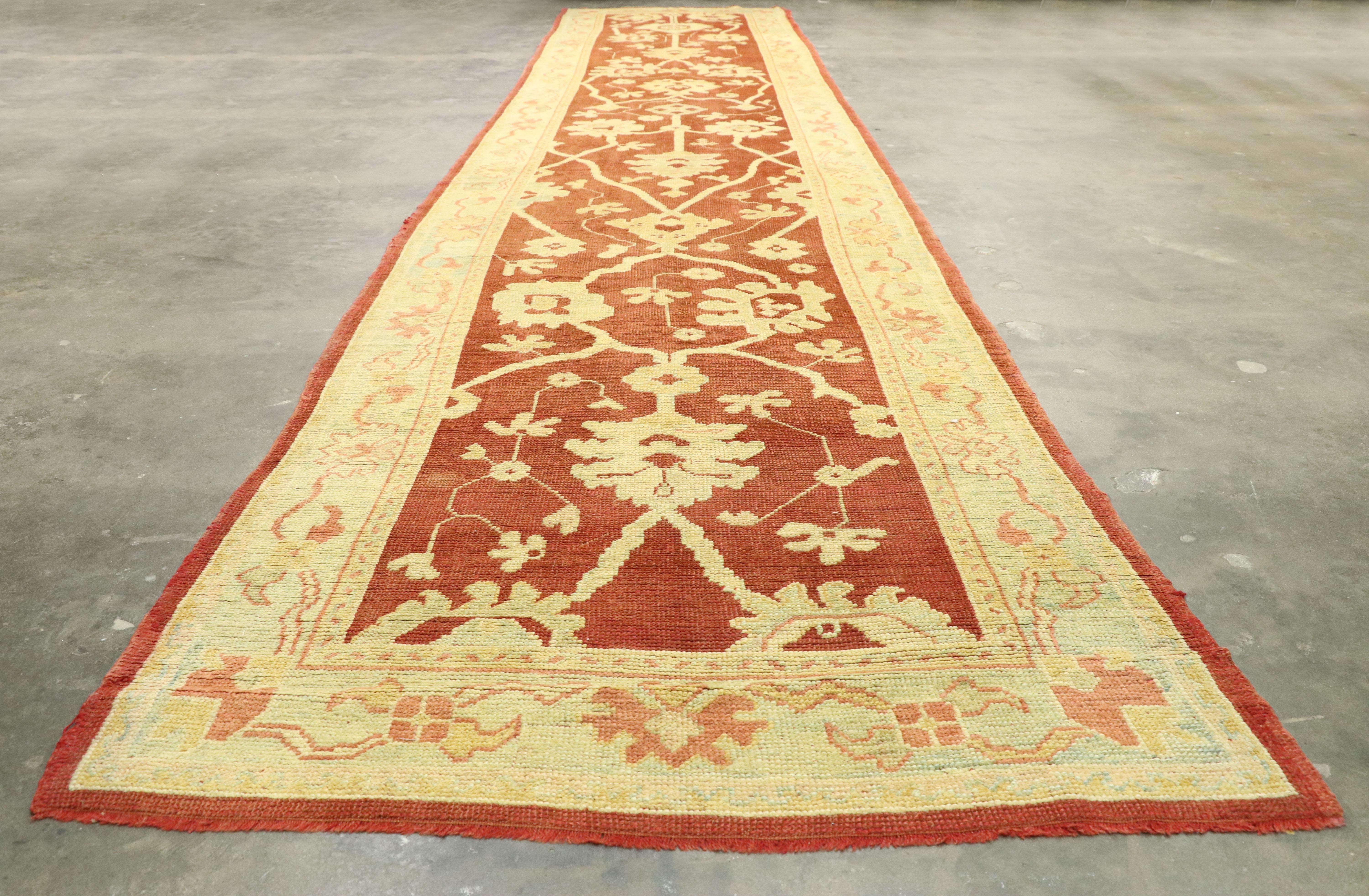Pair of Antique Turkish Oushak Runners, Extra-Long Hallway Runners For Sale 9