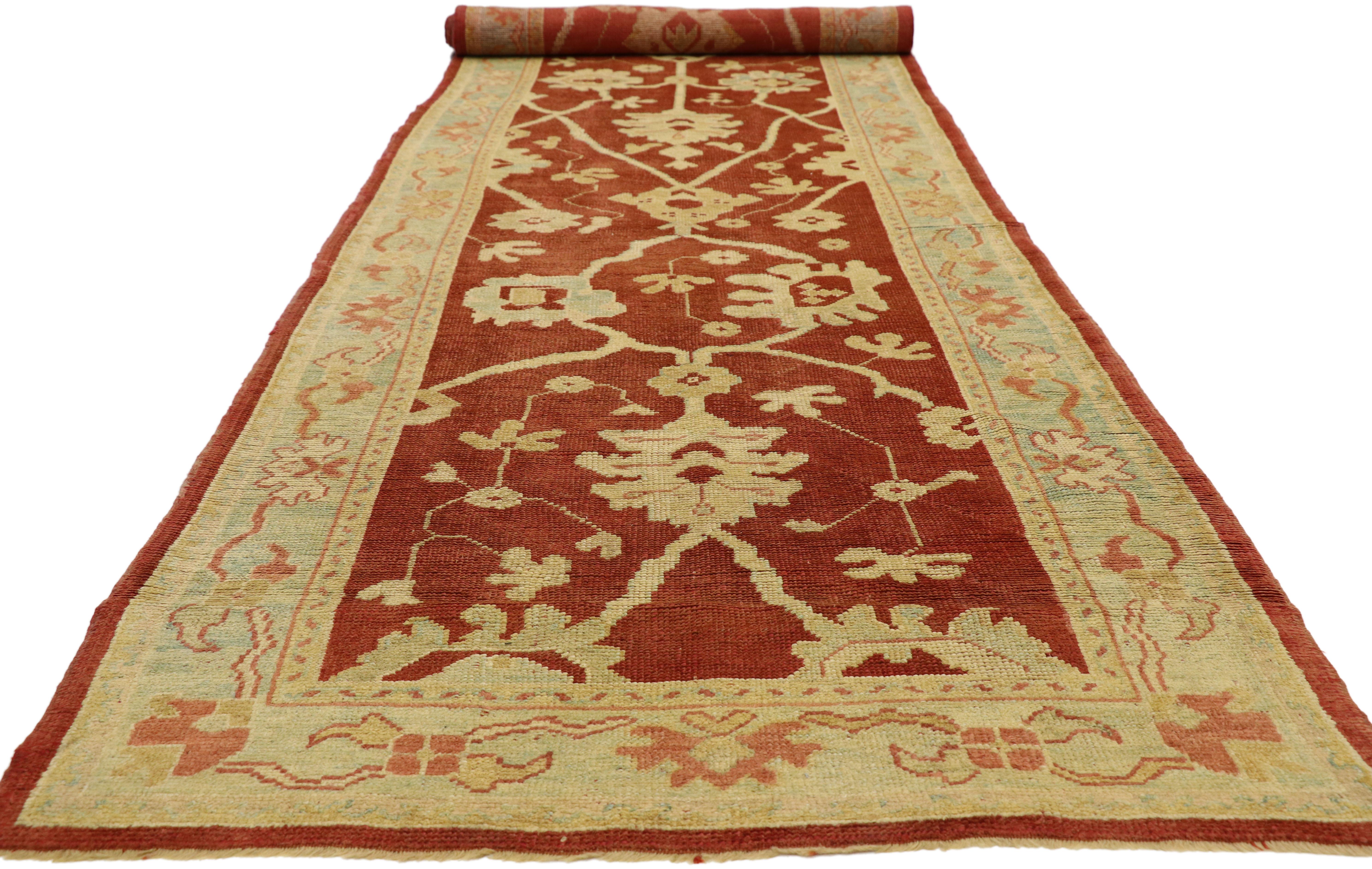 Hand-Knotted Pair of Antique Turkish Oushak Runners, Extra-Long Hallway Runners For Sale