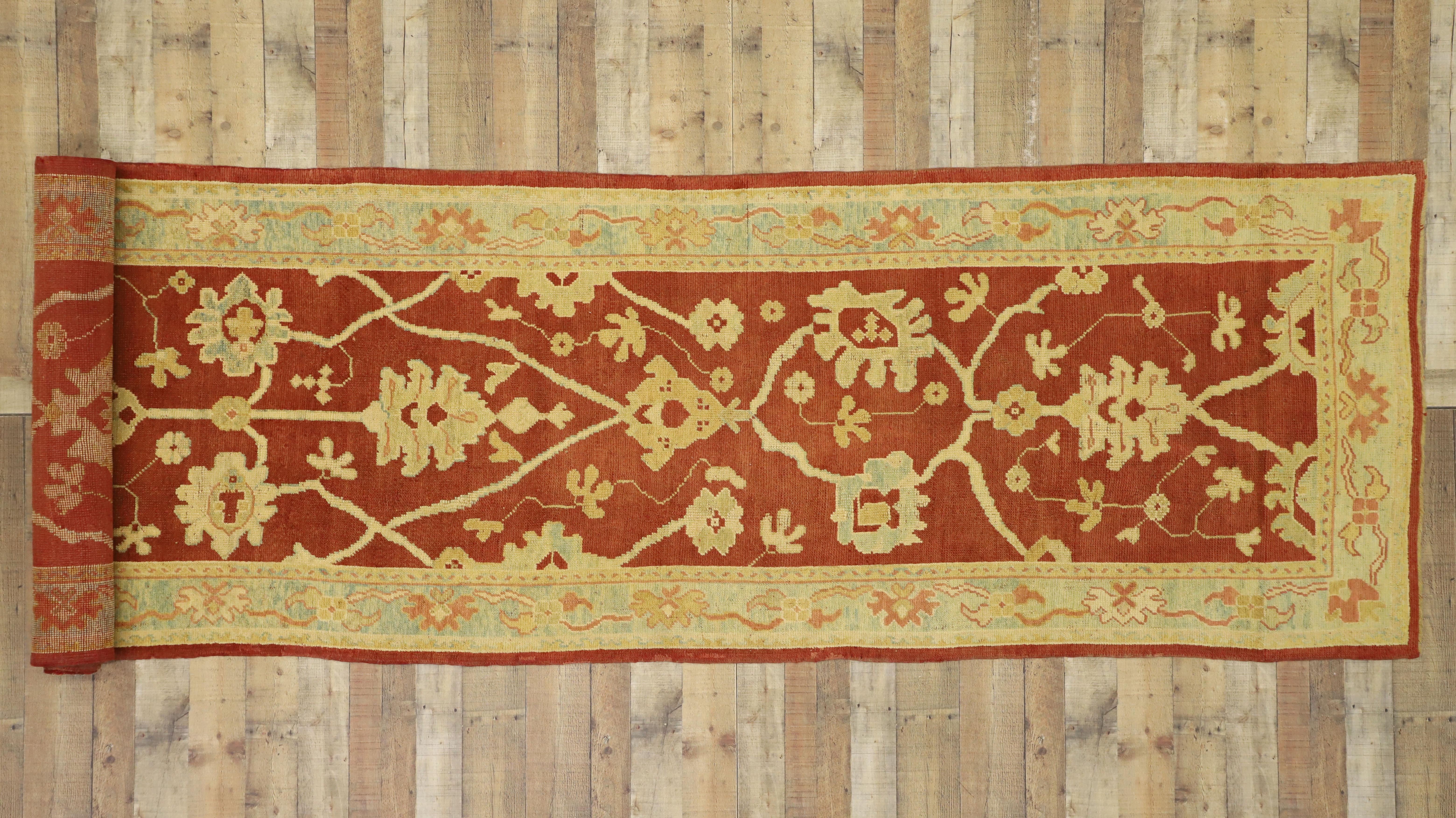 Pair of Antique Turkish Oushak Runners, Extra-Long Hallway Runners For Sale 2