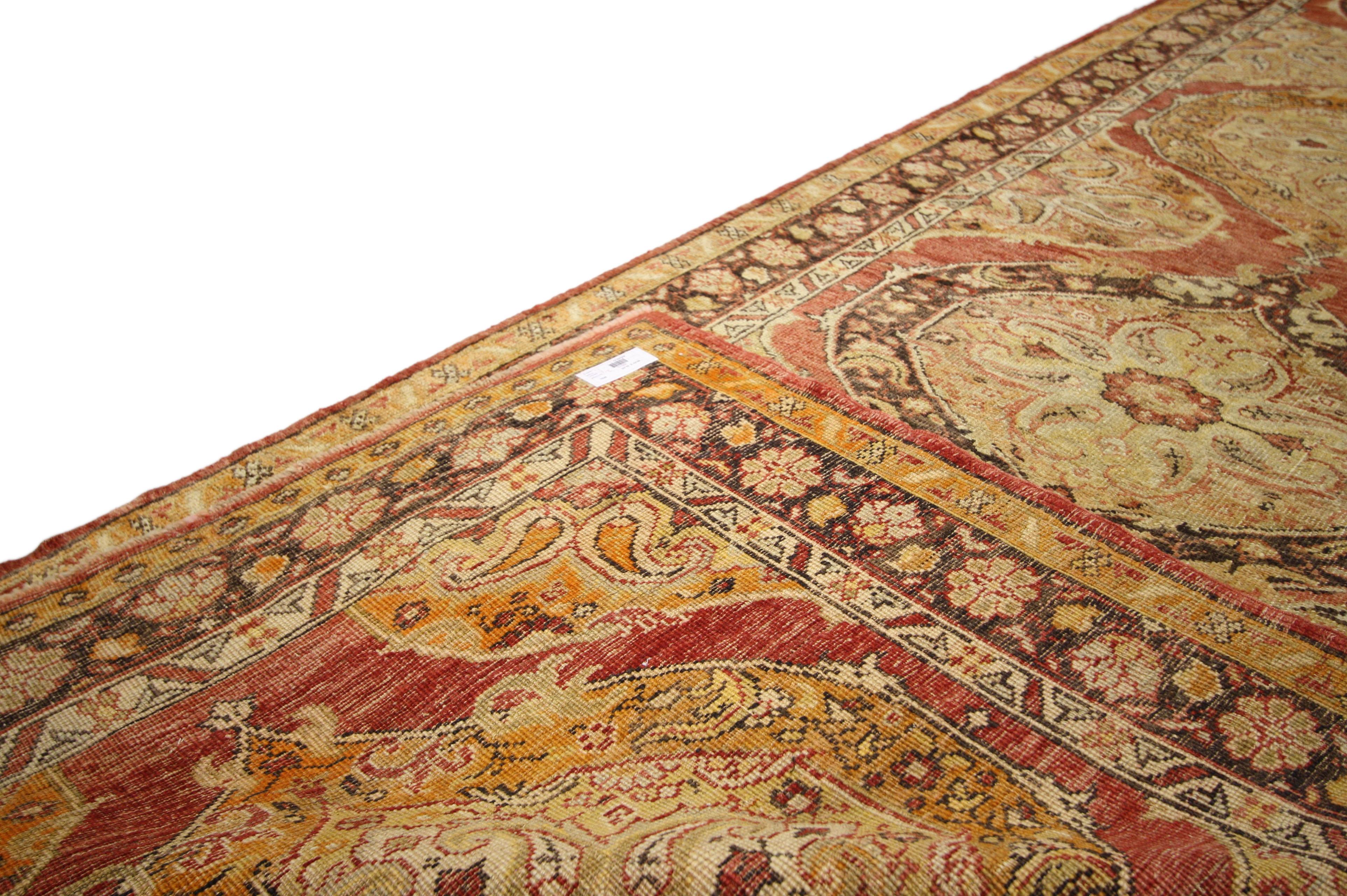 Pair of Vintage Turkish Oushak Rugs, Spanish Colonial Style Meets Rustic Charm For Sale 3