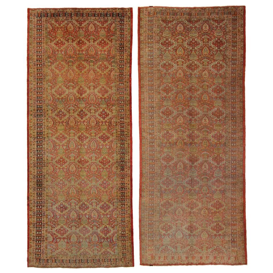 Pair of Antique Turkish Oushak Gallery Rugs, Matching Wide Hallway Runners For Sale