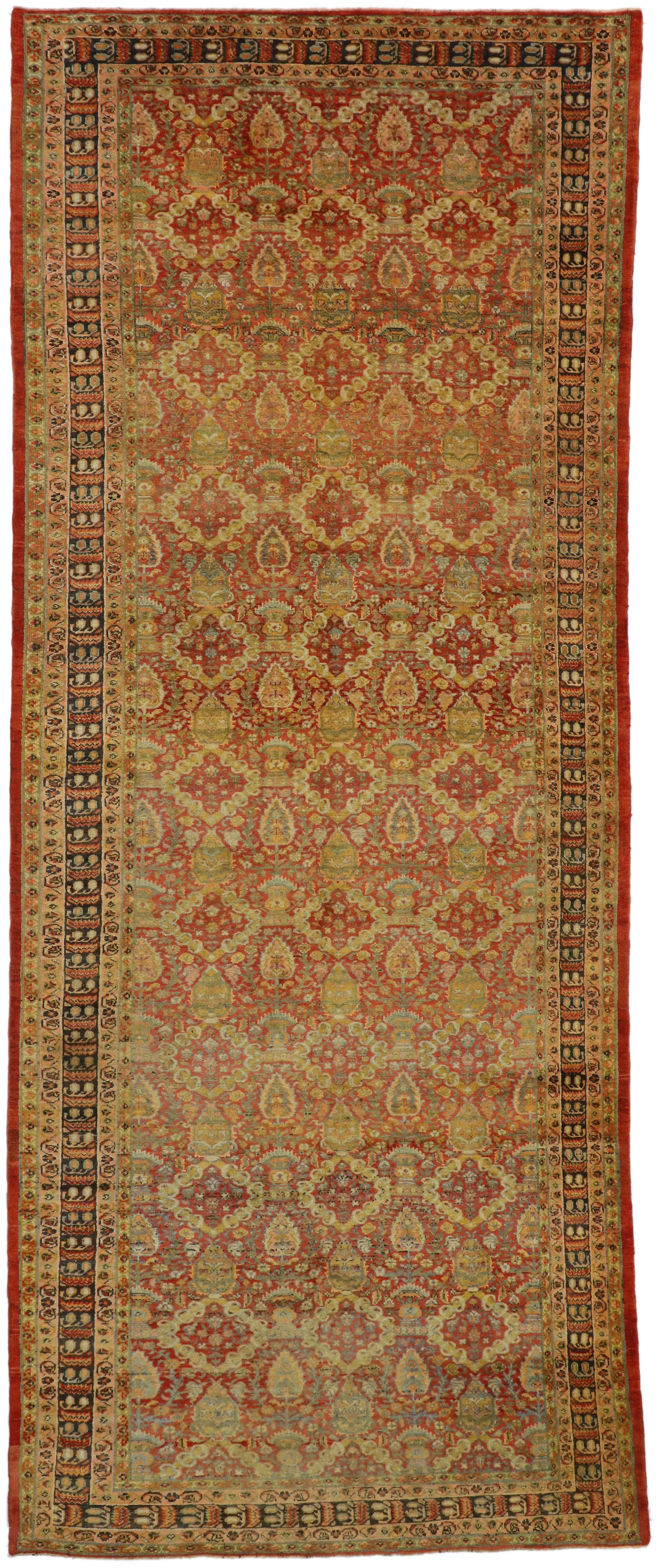 Pair of Antique Turkish Oushak Gallery Rugs, Matching Wide Hallway Runners For Sale 3