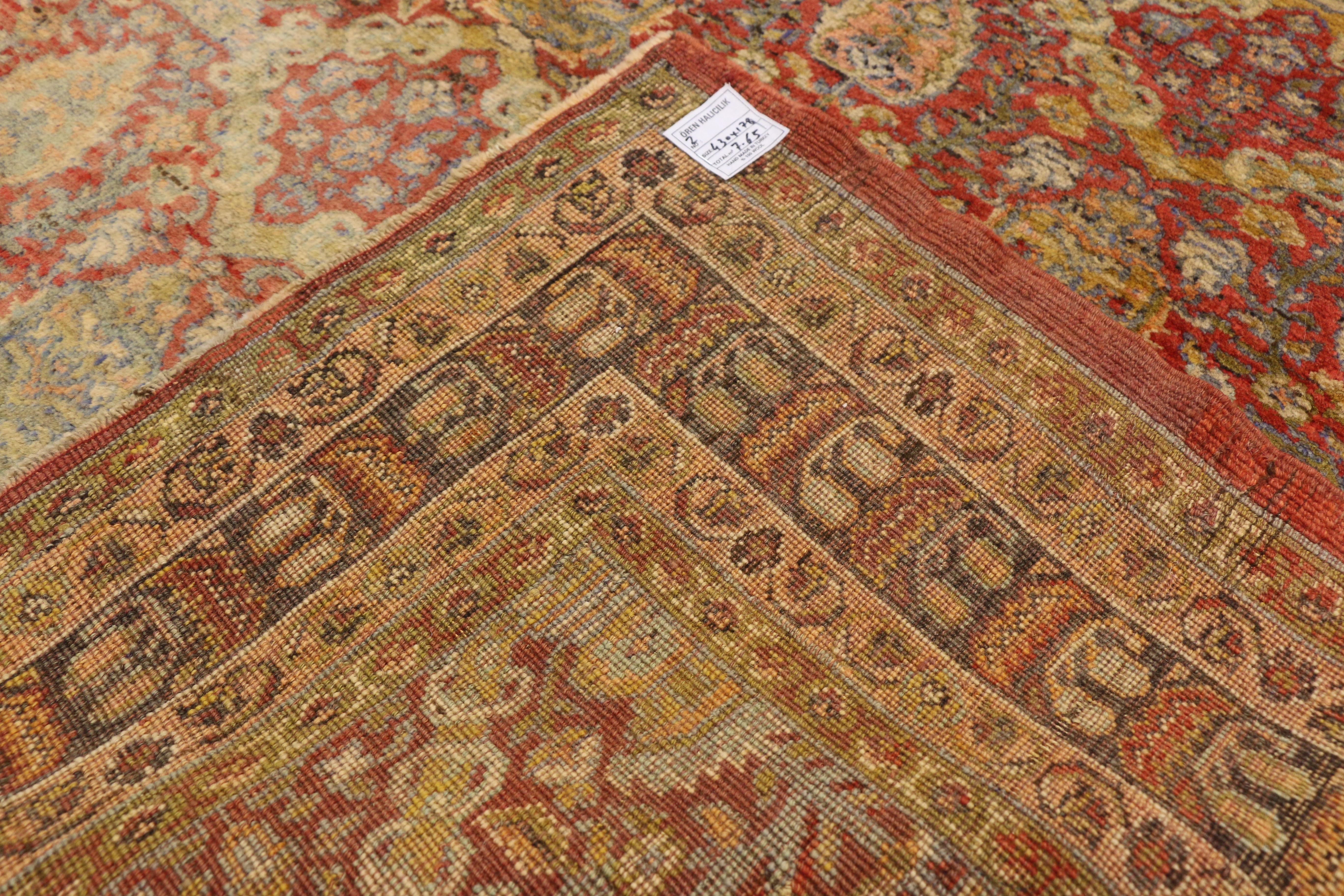 Pair of Antique Turkish Oushak Gallery Rugs, Matching Wide Hallway Runners For Sale 7
