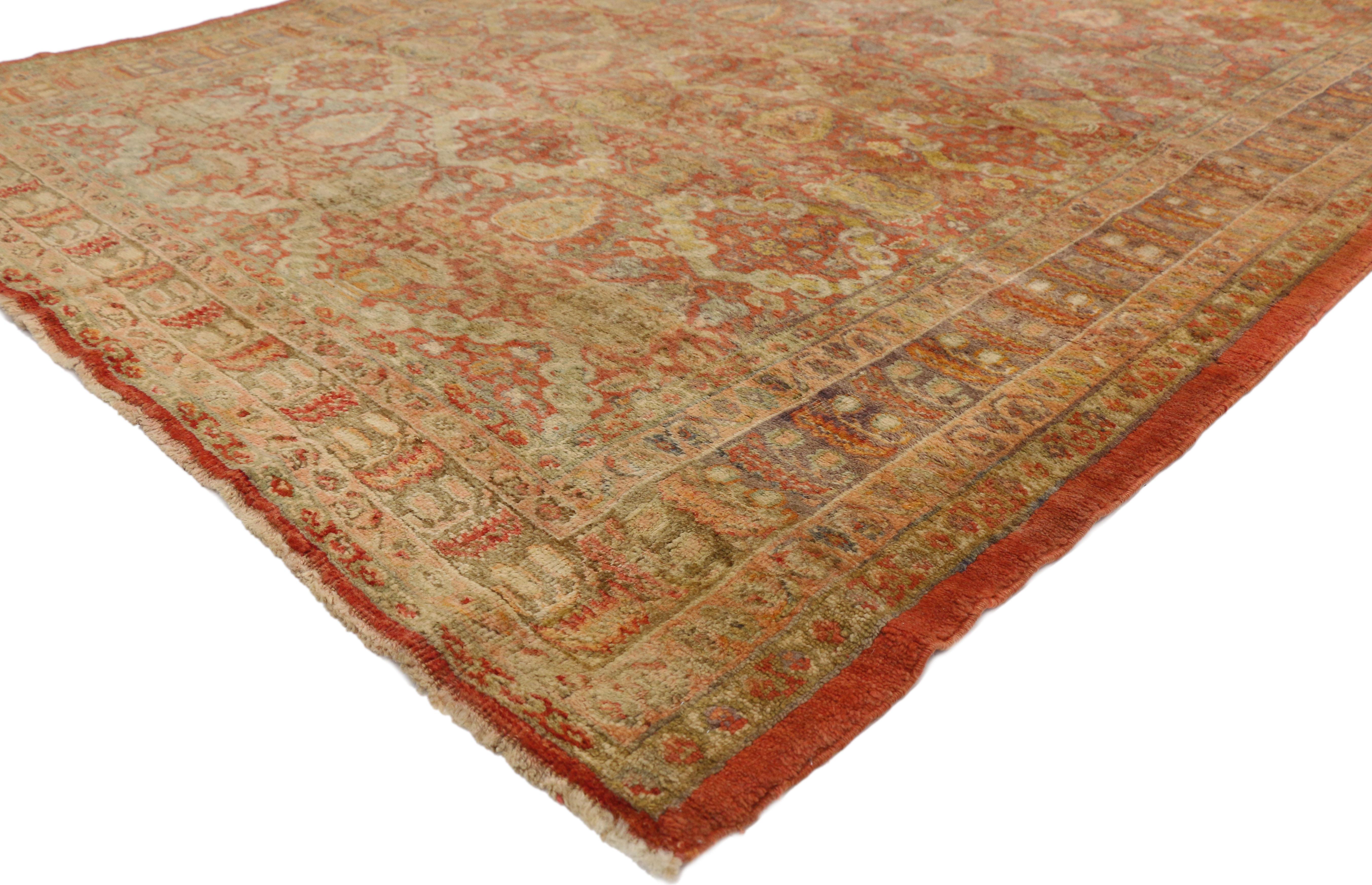 Spanish Colonial Pair of Antique Turkish Oushak Gallery Rugs, Matching Wide Hallway Runners For Sale