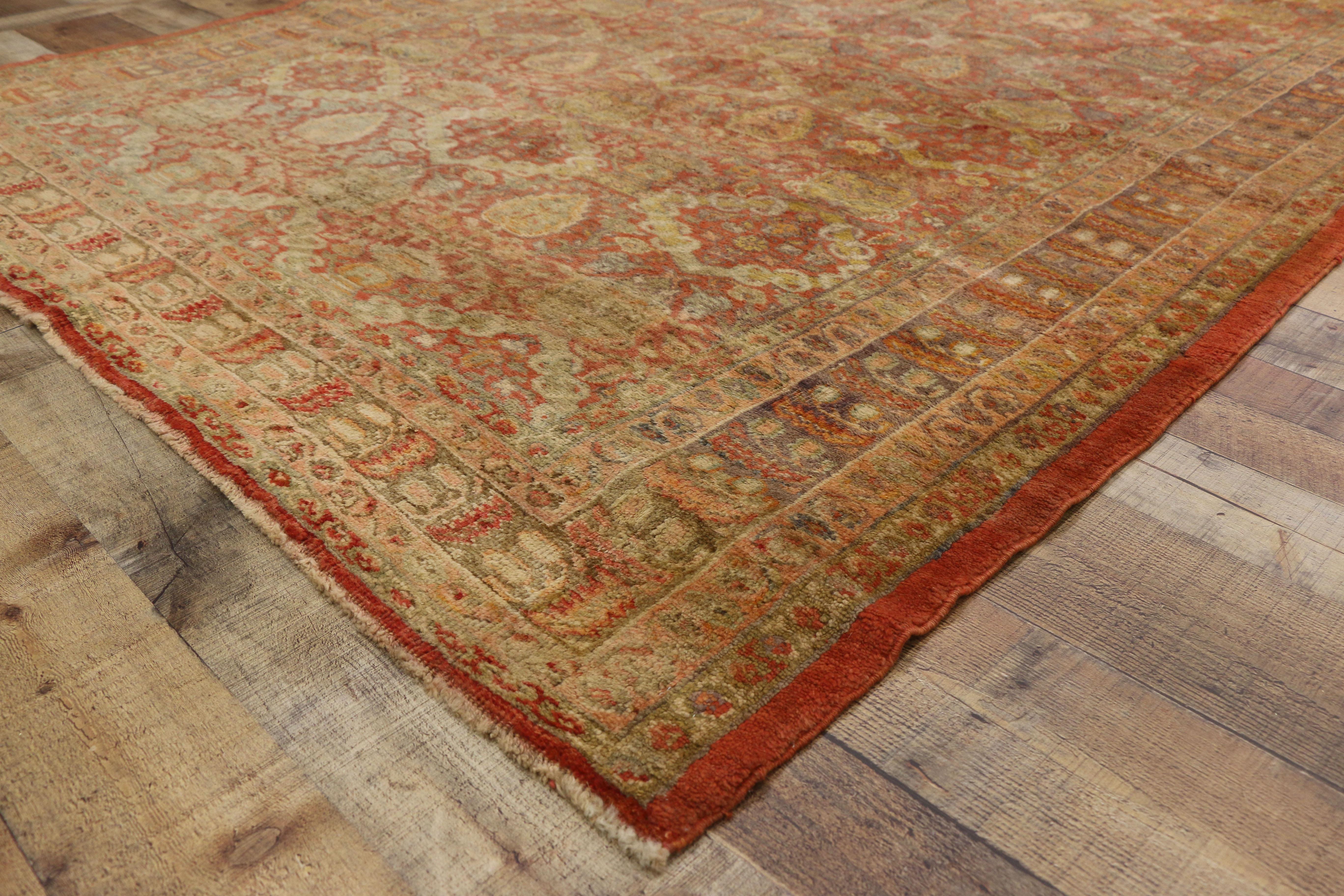 Wool Pair of Antique Turkish Oushak Gallery Rugs, Matching Wide Hallway Runners For Sale