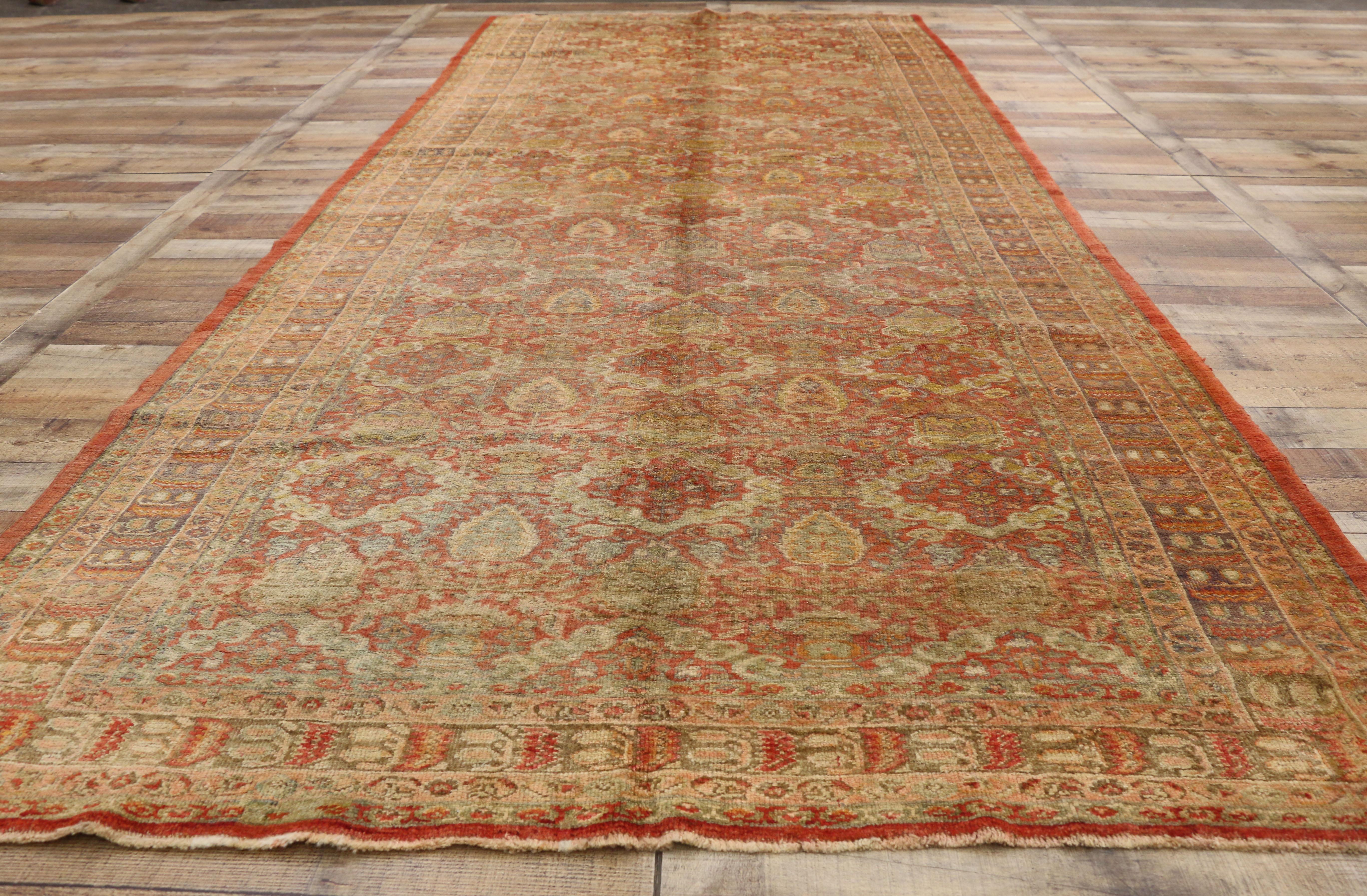 Pair of Antique Turkish Oushak Gallery Rugs, Matching Wide Hallway Runners For Sale 1