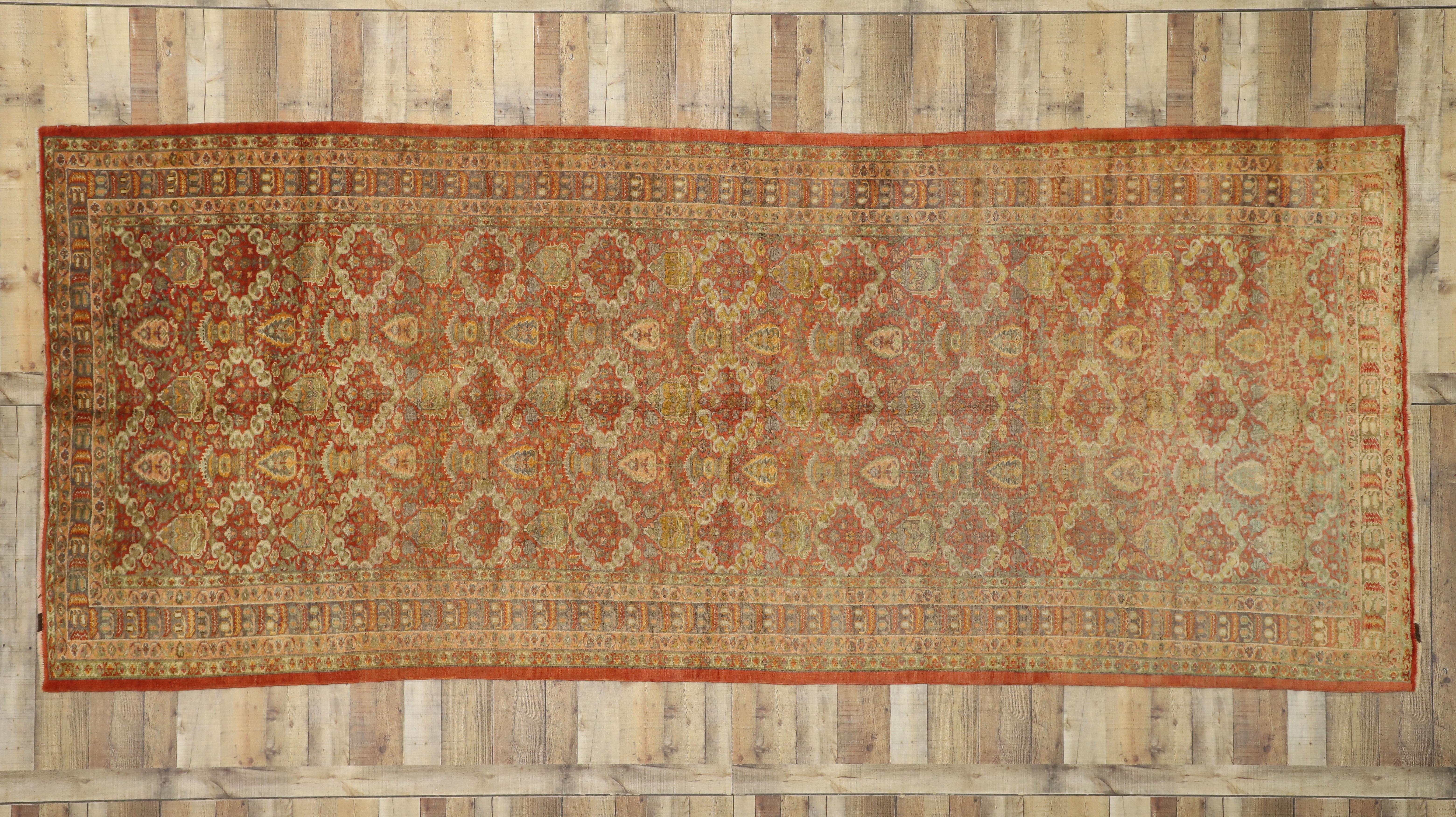Pair of Antique Turkish Oushak Gallery Rugs, Matching Wide Hallway Runners For Sale 2