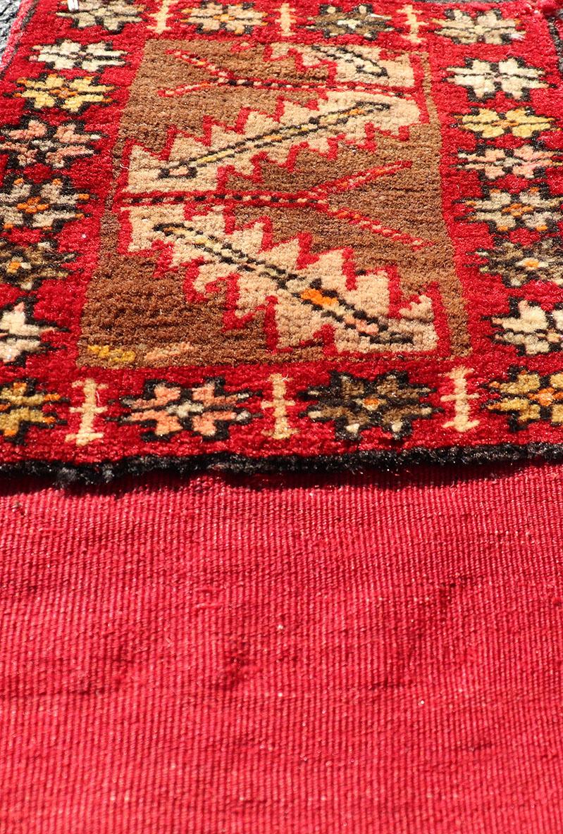 Pair of Antique Turkish Sampler Rugs with Coral, Yellow and Brown Colors For Sale 1