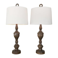 Pair of Antique Turned Wood Table Lamps