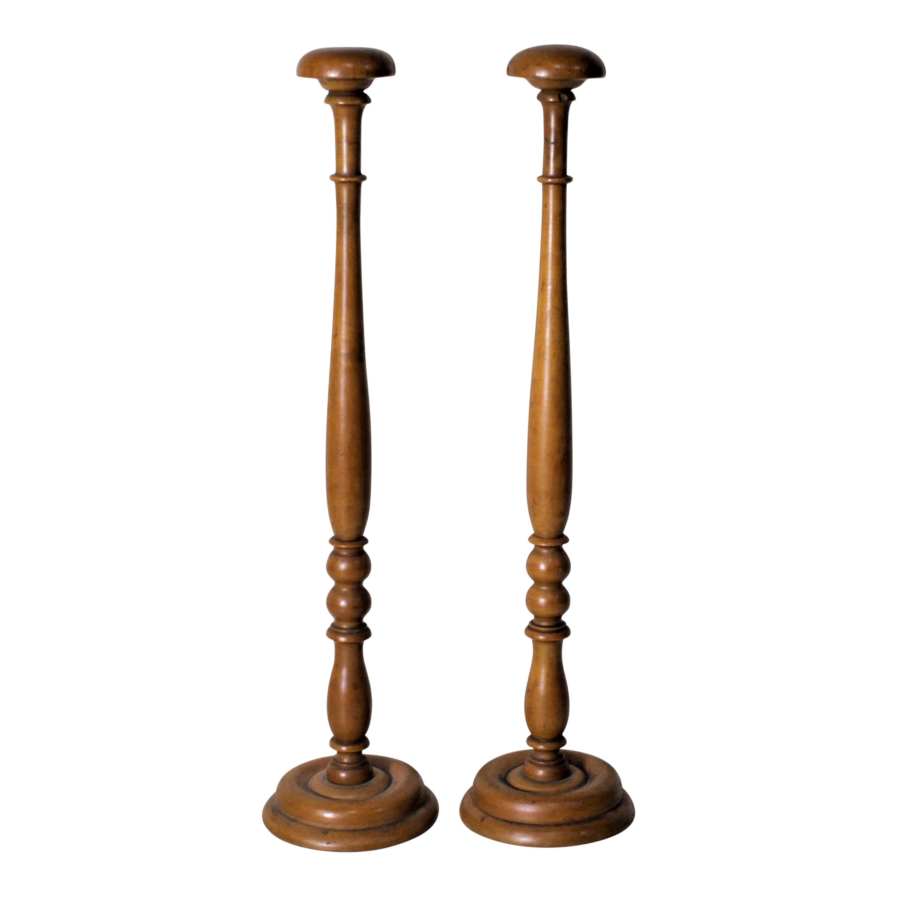 Pair of Antique Turned Wooden Hat Stands