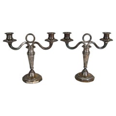 Pair of Antique Two-Arm Louis XVI Style Silver-Plated Candelabras - 1Y141