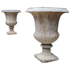 Pair of Antique Two Piece Campana Urns from France, Early 1900s