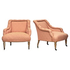 Pair of Antique Upholstered & Giltwood Armchairs by Mellier & Co London