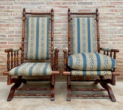 Pair of Antique Upholstered Rocking Chairs, 1930s