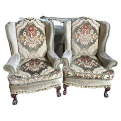 Pair of Antique Upholstered Wingback Armchairs