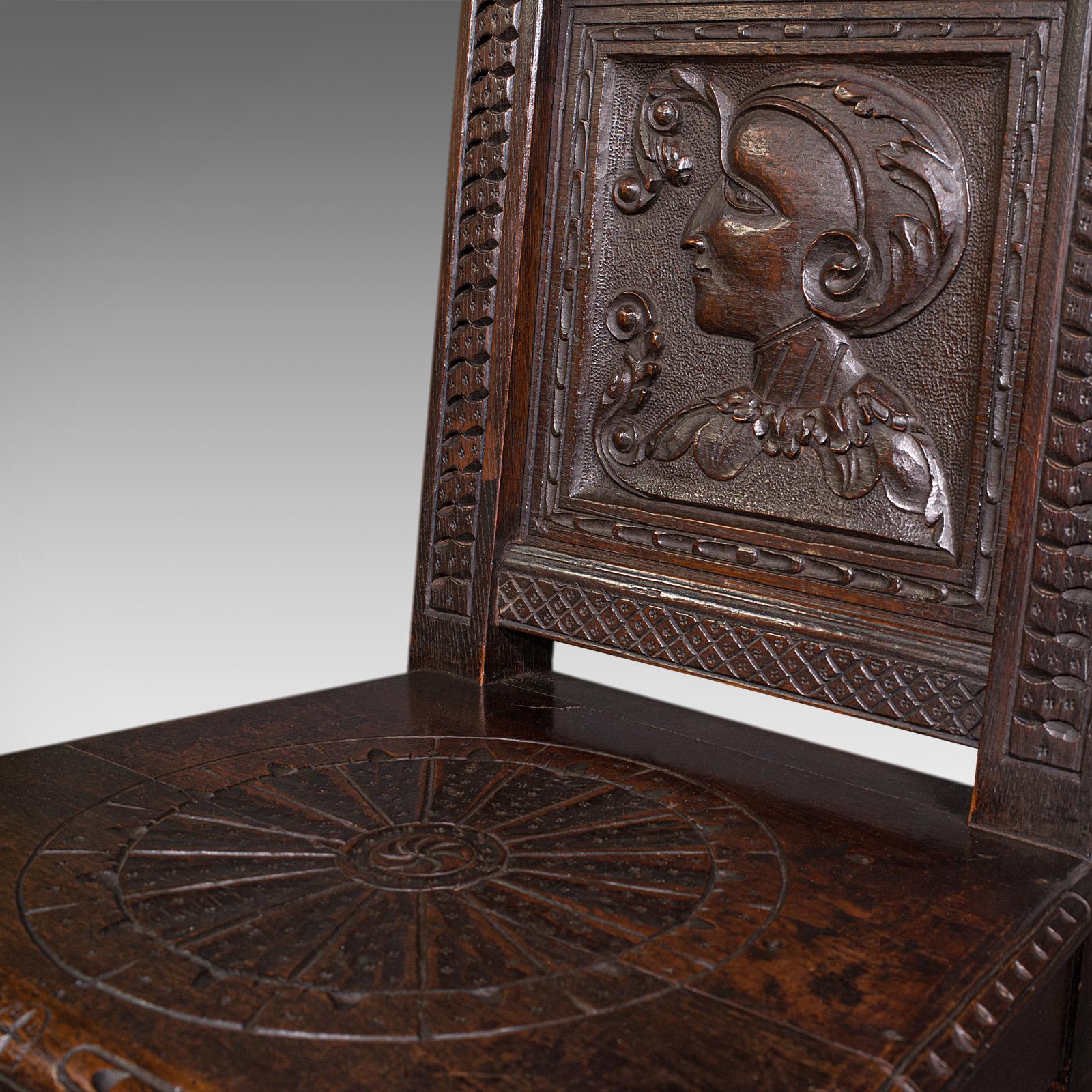 Pair of Antique Venetian Court Chairs, Italian, Oak, Decorative Seat, Victorian For Sale 6